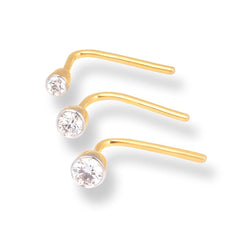 18ct Gold Diamond L-shaped Back Nose Stud with Bezel (Rub Over) Setting MCS2510 MCS2511 MCS2512 - Minar Jewellers