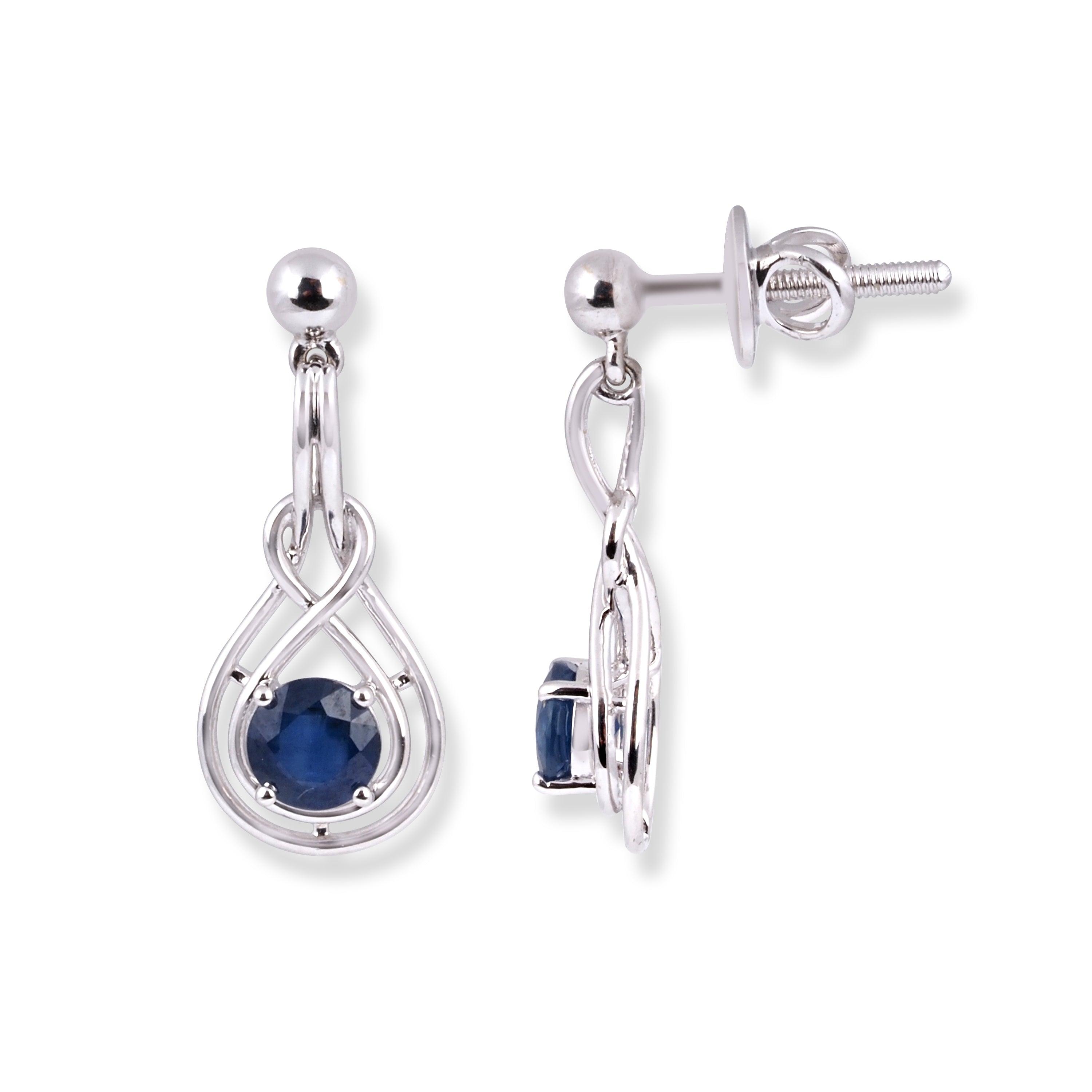 18ct White Gold Blue Sapphire Drop Earrings MCS5516 - Minar Jewellers