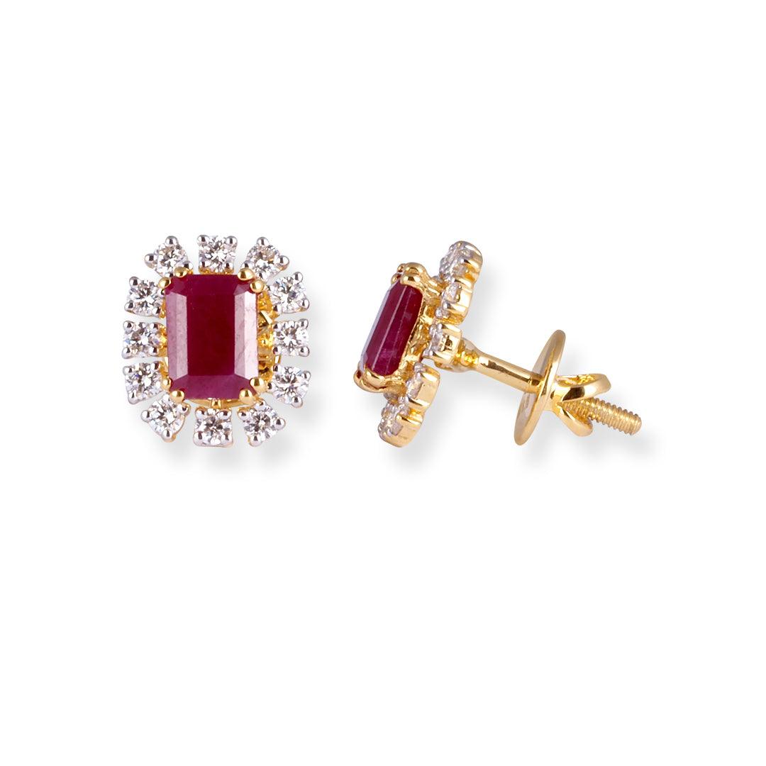 18ct Yellow Gold Diamond and Ruby Set (Pendant + Chain + Earrings) MCS7041 MCS7042 - Minar Jewellers