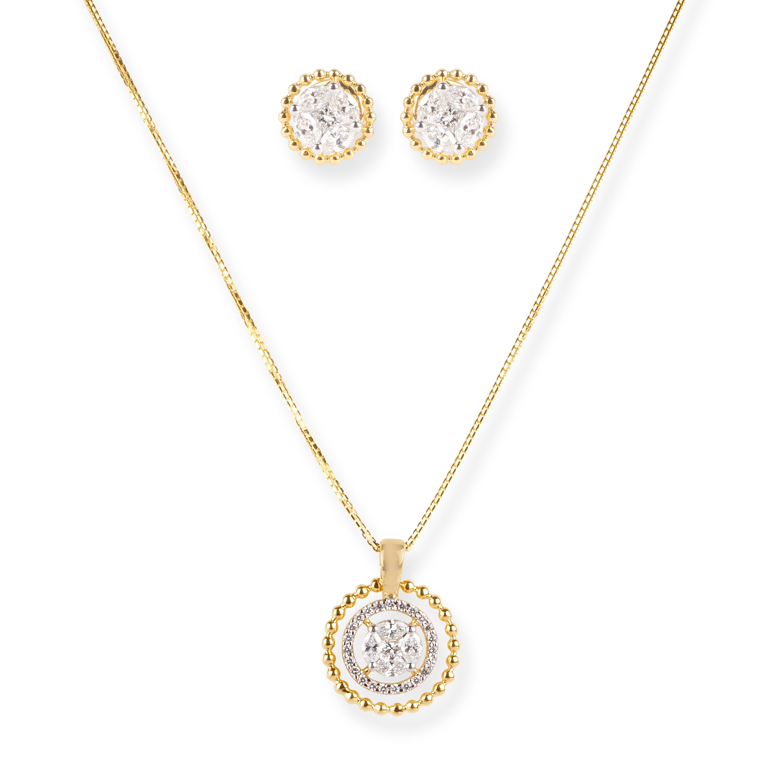18ct Yellow Gold Diamond Chain, Pendant Earrings Set