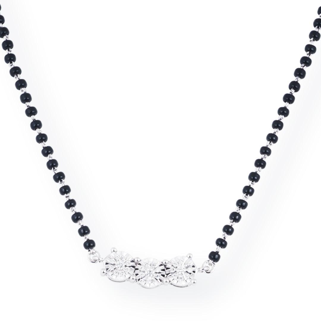 18ct White Gold Diamond Mangal Sutra with Black Beads