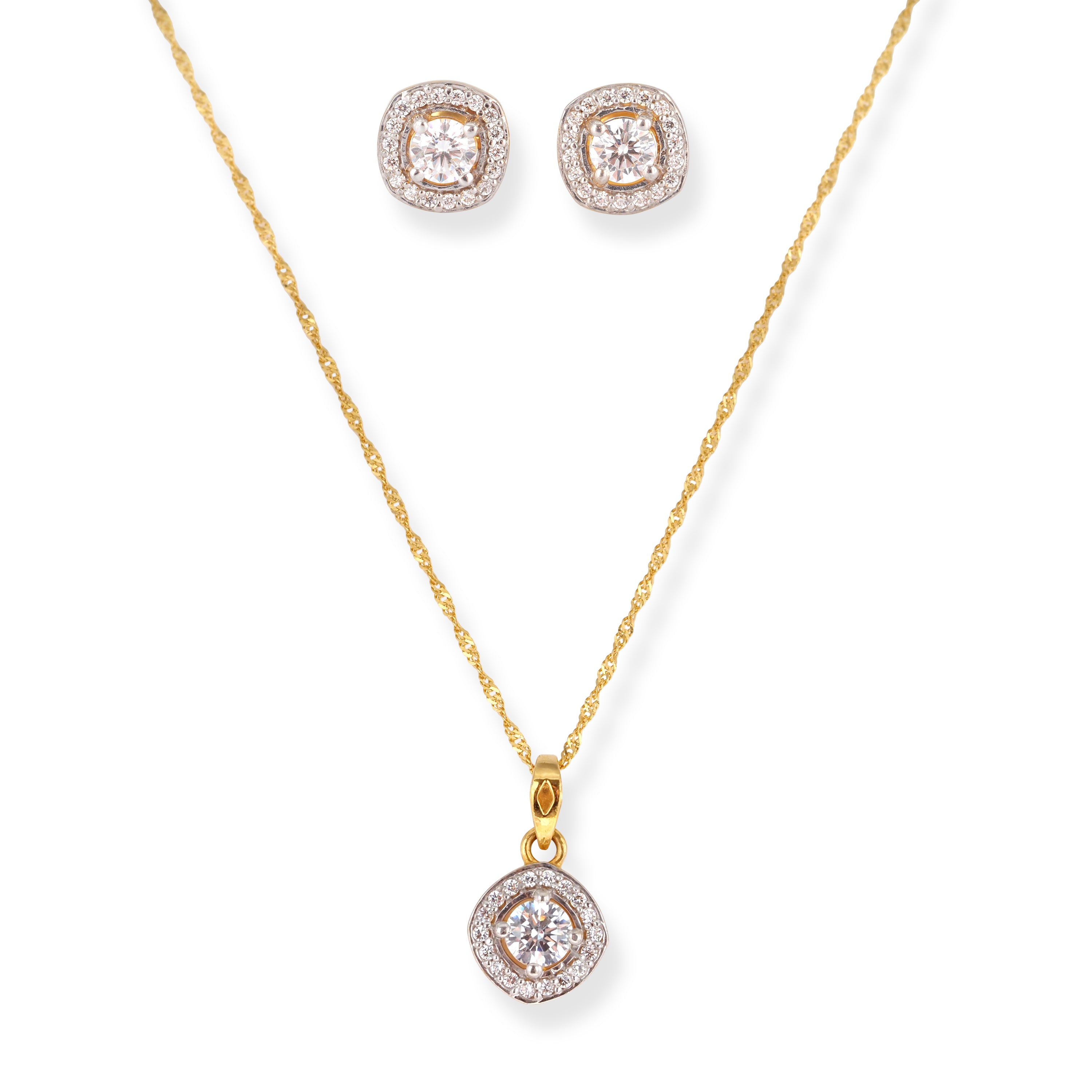 22ct Gold Chain, Pendant Earrings Set with Cubic Zirconia