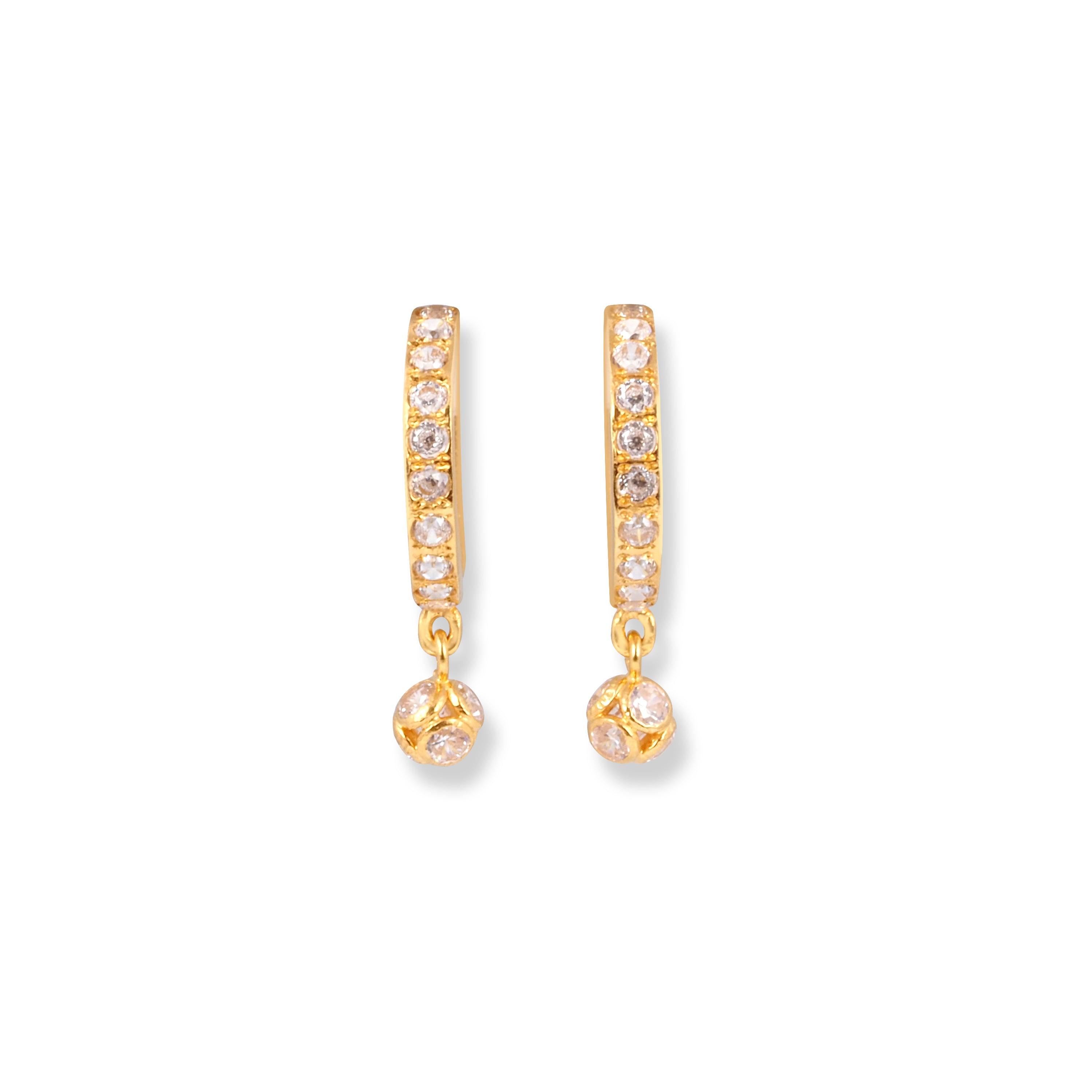 22ct Gold Cubic Zirconia Hoop Earrings with Drops E-7653 - Minar Jewellers
