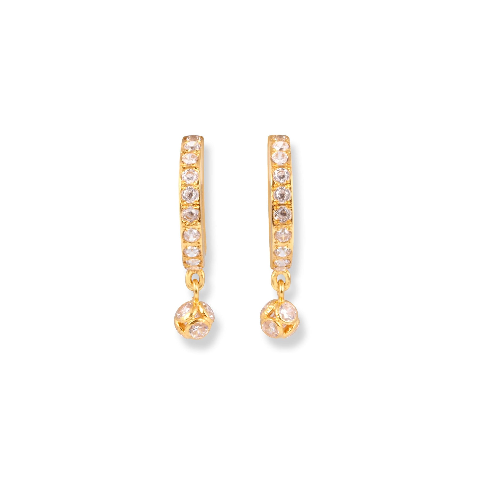 22ct Gold Cubic Zirconia Hoop Earrings with Drops E-7653 - Minar Jewellers