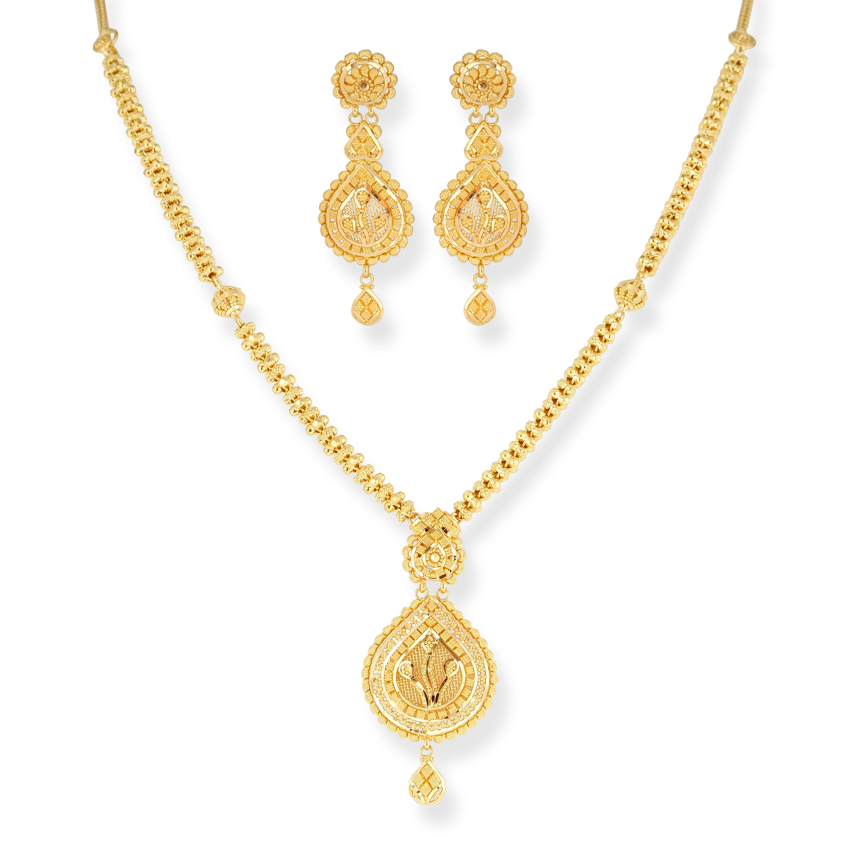 22ct Gold Filigree Necklace Earrings Set – Intricate Craftsmanship