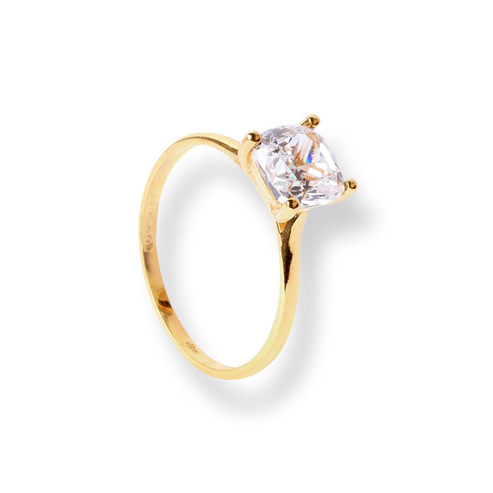 22ct Gold Solitaire Ring with Cushion Shaped Cubic Zirconia Stone LR-7005 - Minar Jewellers