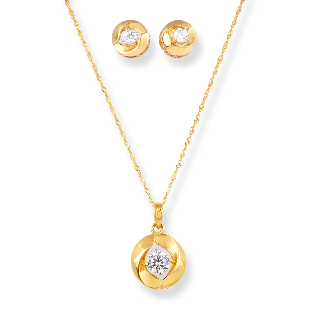 22ct Gold Pendant Earrings Set with Cubic Zirconia – Floral Design
