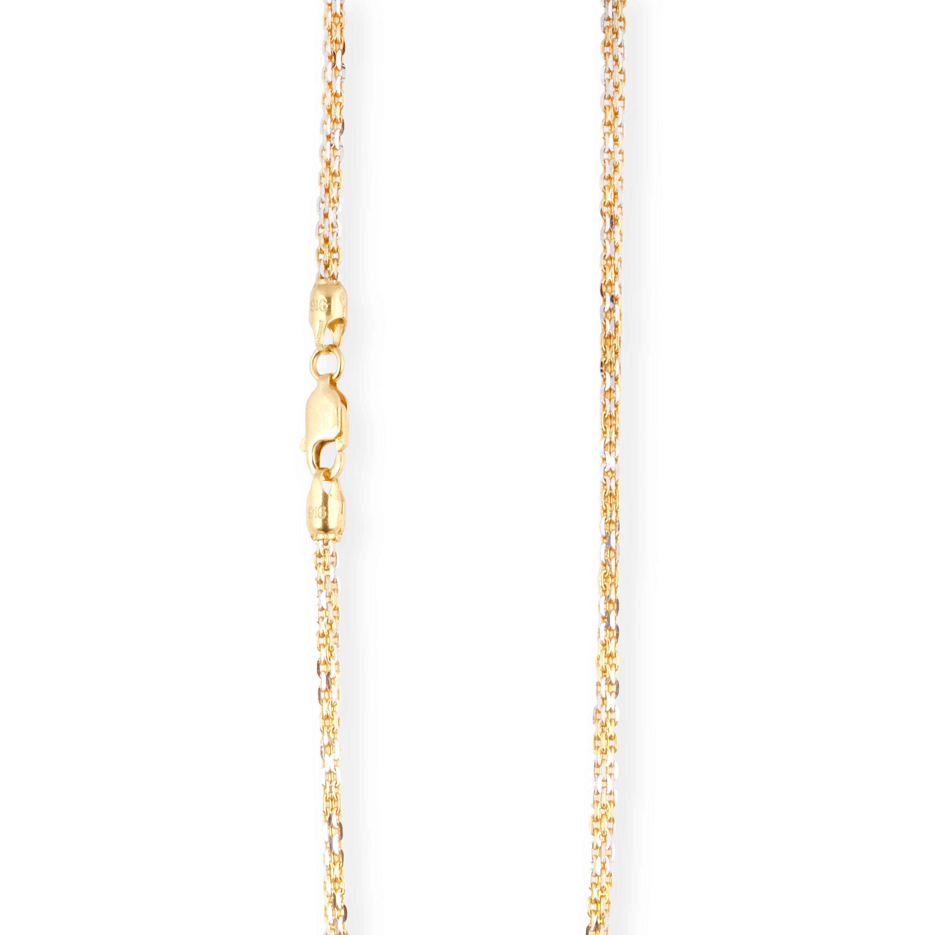 22ct Gold Box Chain with Rhodium Plating & Lobster Clasp C-7004 - Minar Jewellers