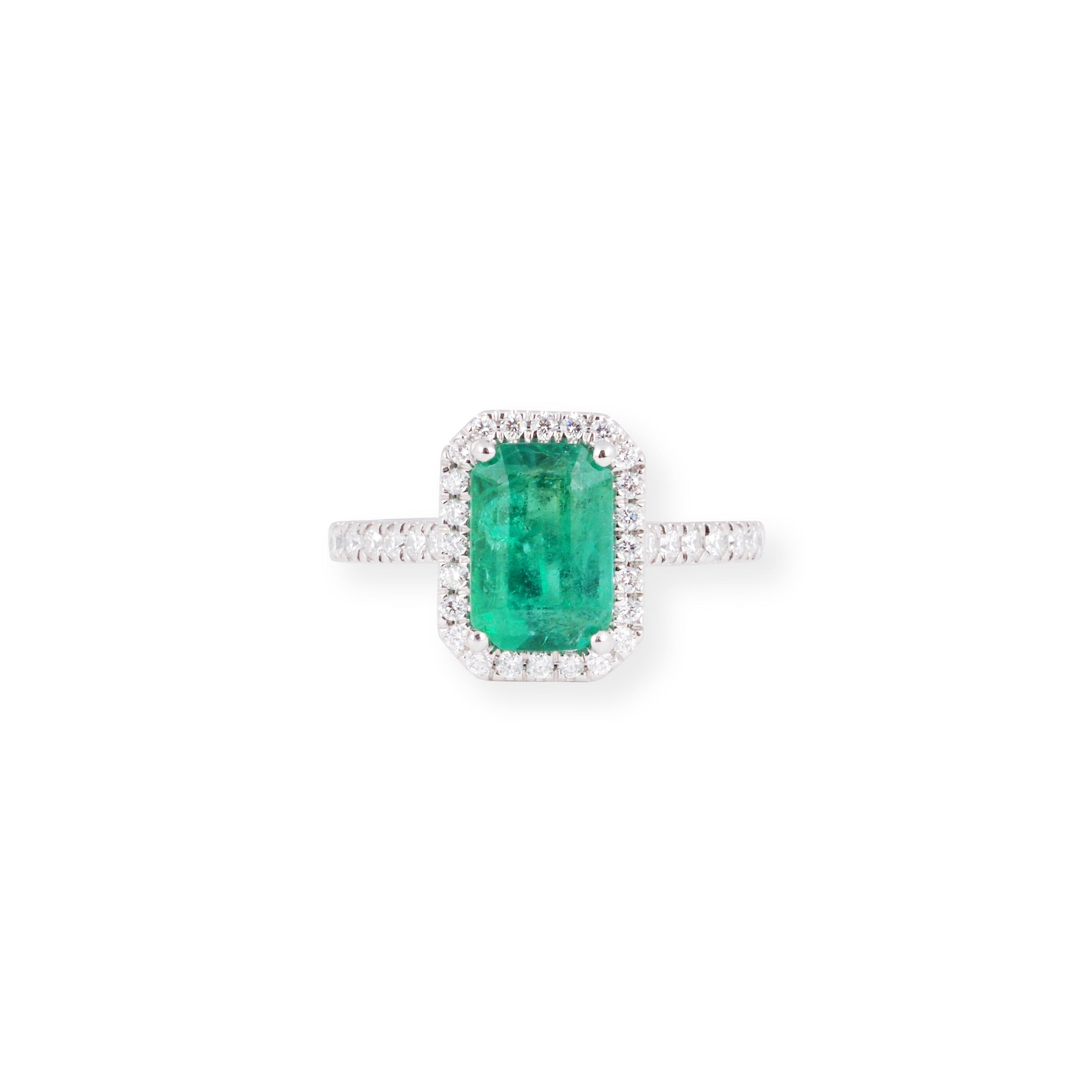 Platinum Emerald and Diamond Ring LR-7060 - Minar Jewellers