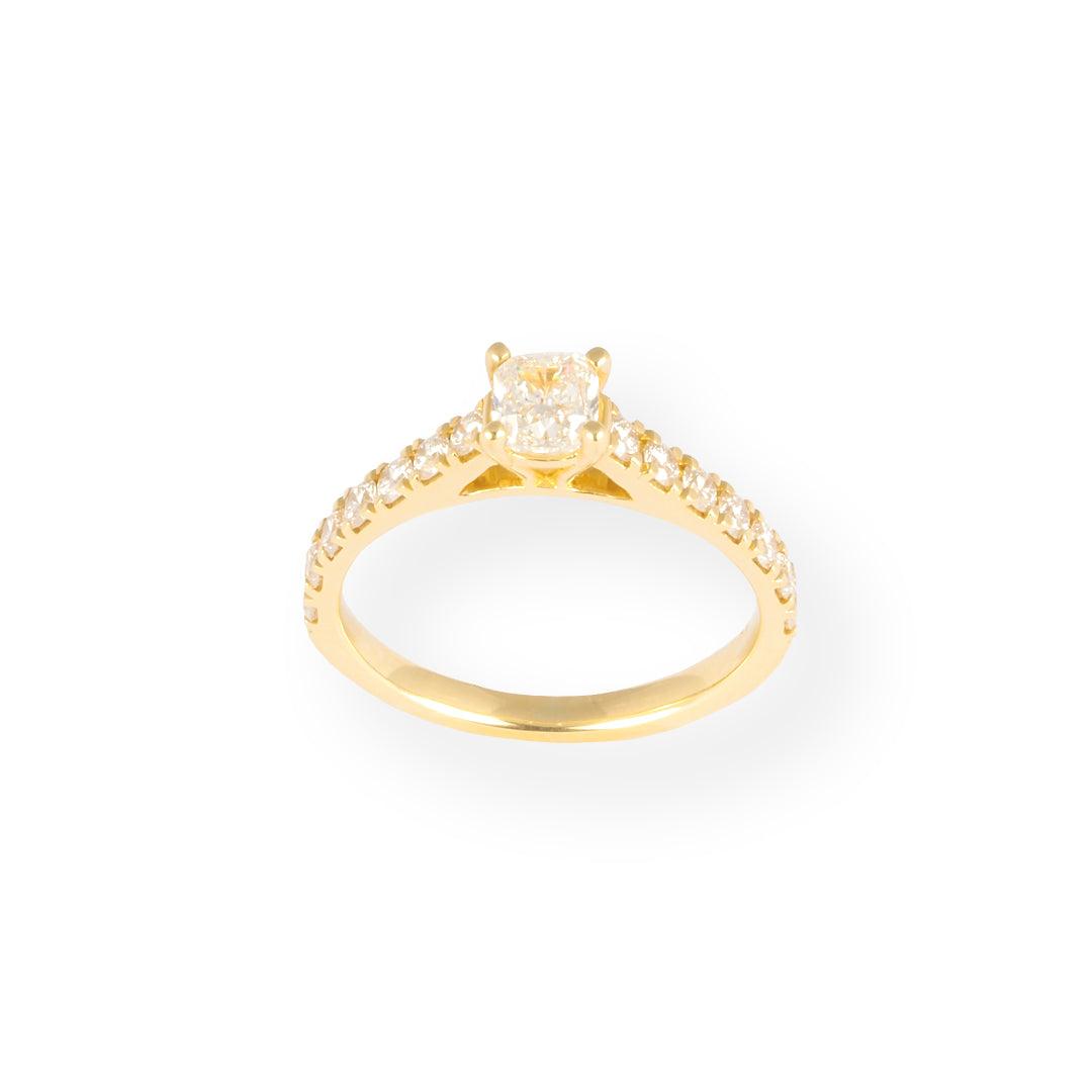18ct Yellow Gold Cushion Cut Diamond Ring with Diamonds on Shoulder LR-7084 - Minar Jewellers