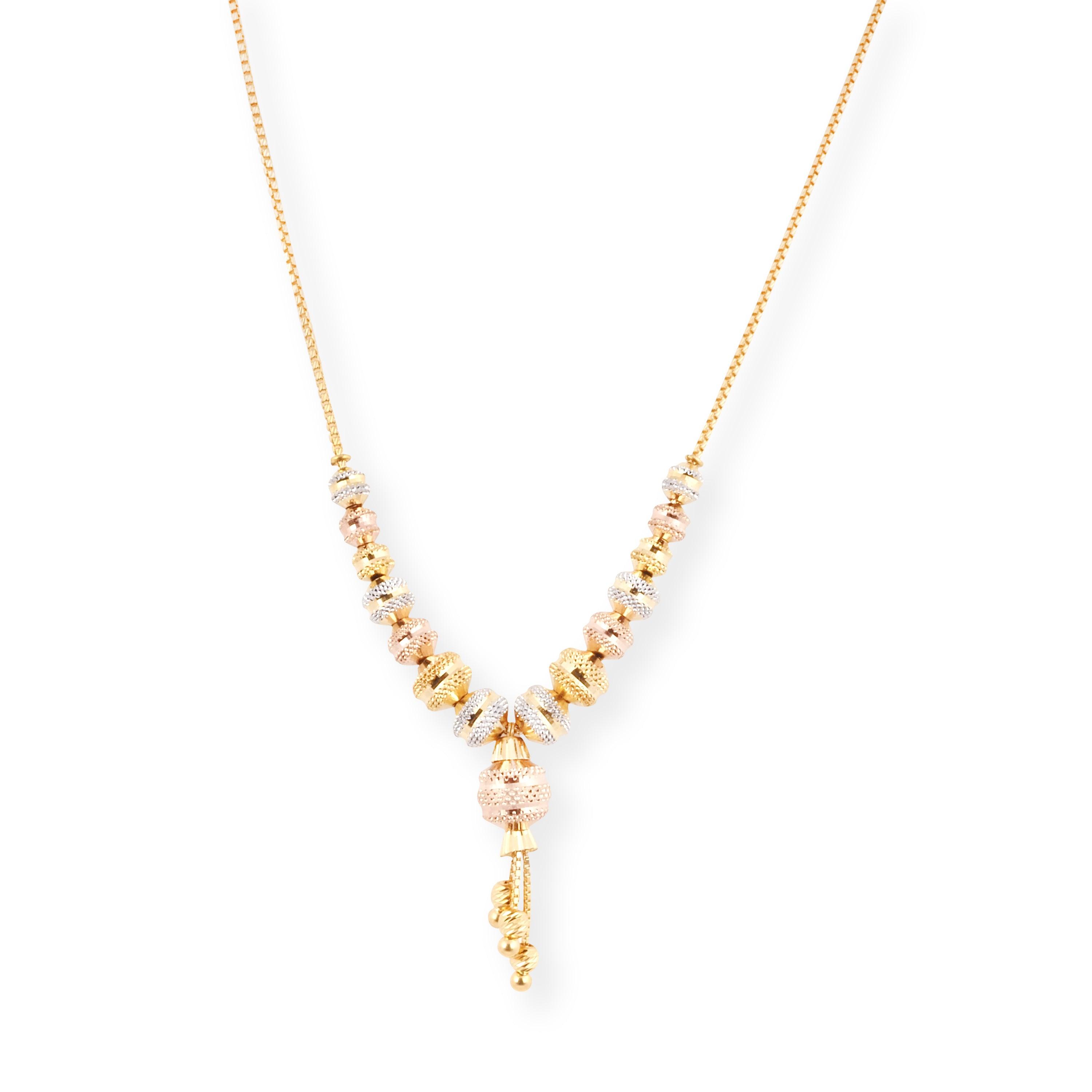 22ct Yellow Gold Necklace with Rose Gold & Rhodium Plating & Lobster Clasp N-7947 - Minar Jewellers