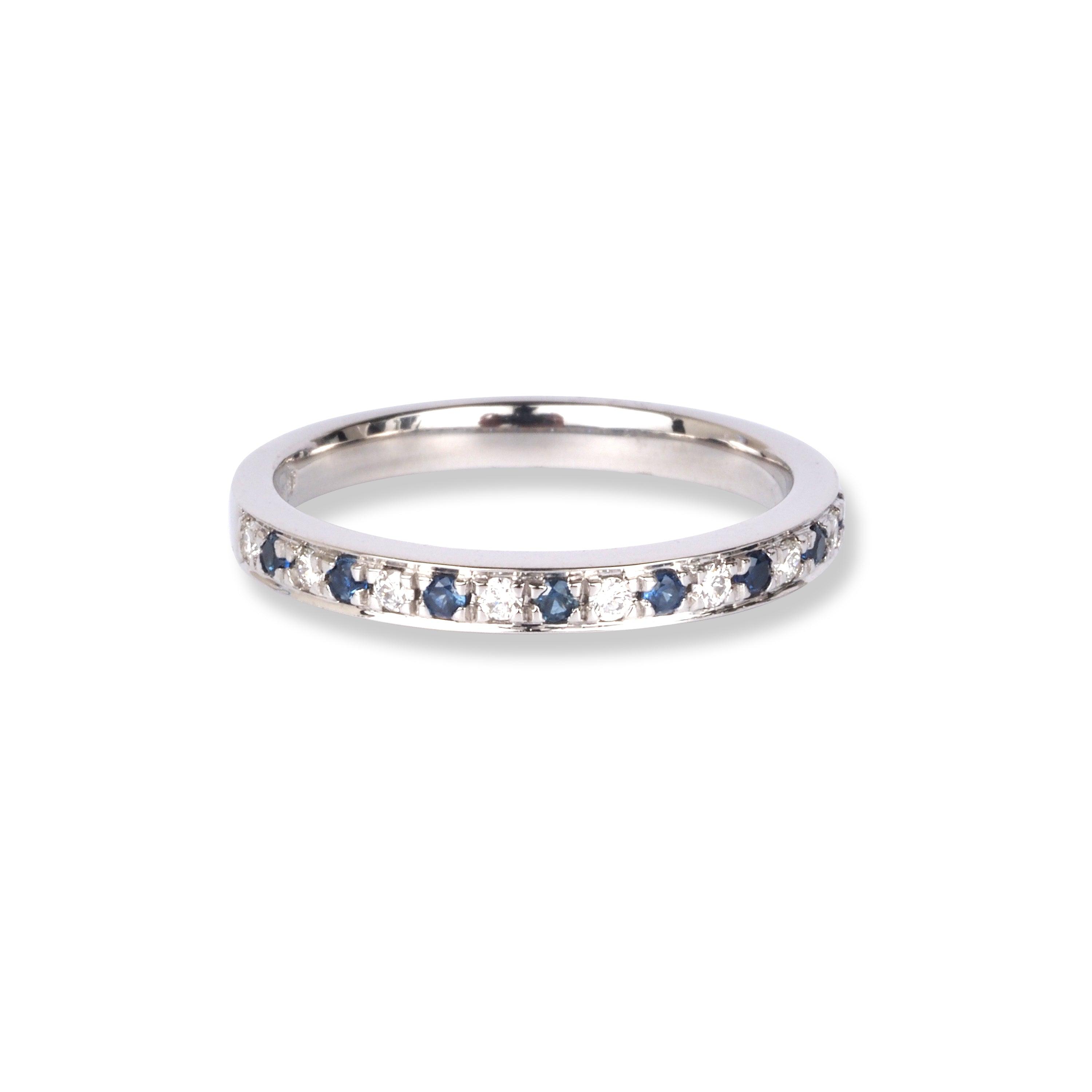 Platinum Half Eternity Diamond & Blue Sapphire Ring LR-6603 - Minar Jewellers