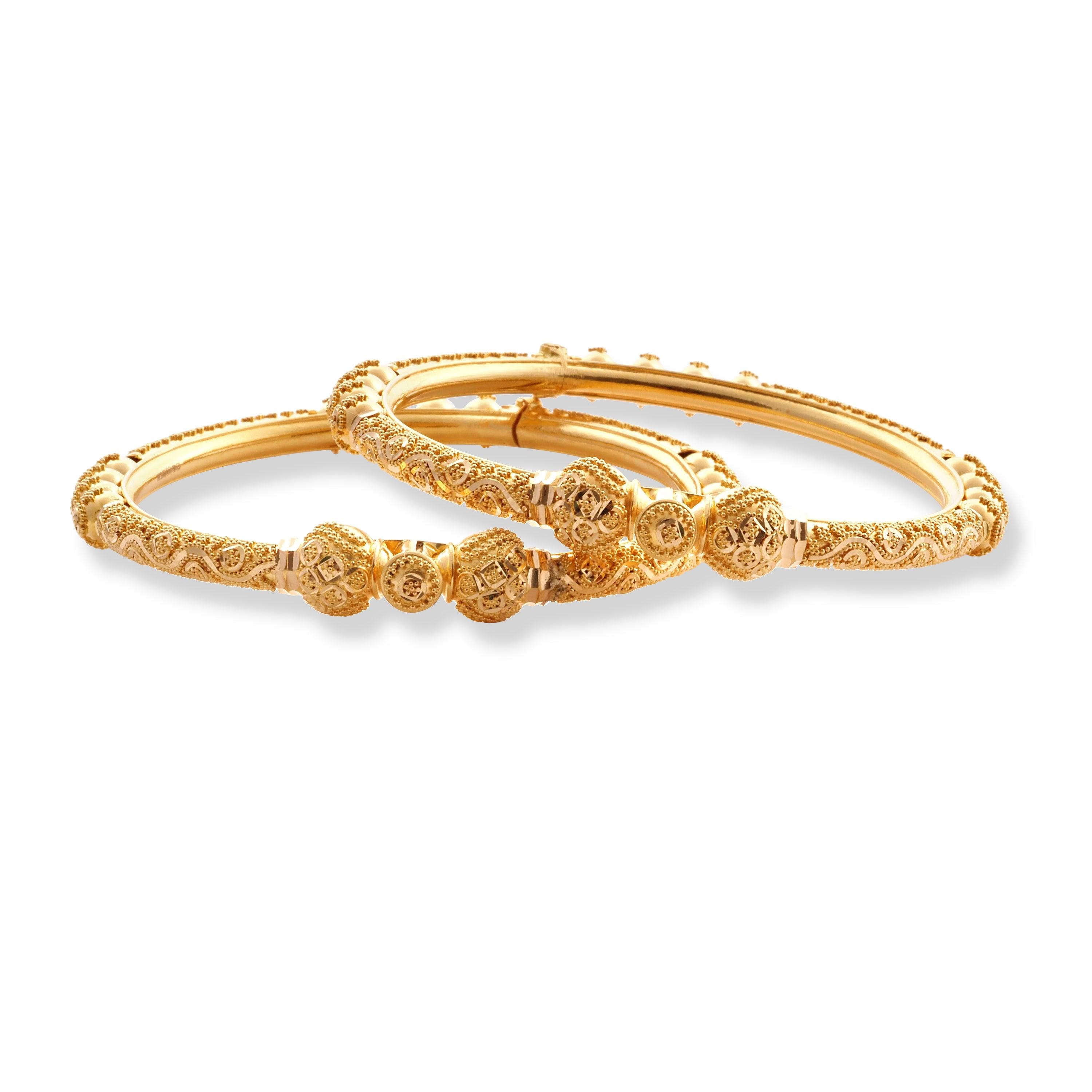 22ct Yellow Gold Set of Two Bangles in Hinge & Openable Screw Fitting B-8588 - Minar Jewellers