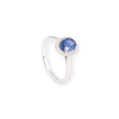 Platinum Diamond and Oval Shaped Blue Sapphire Dress Ring LR-7062 - Minar Jewellers