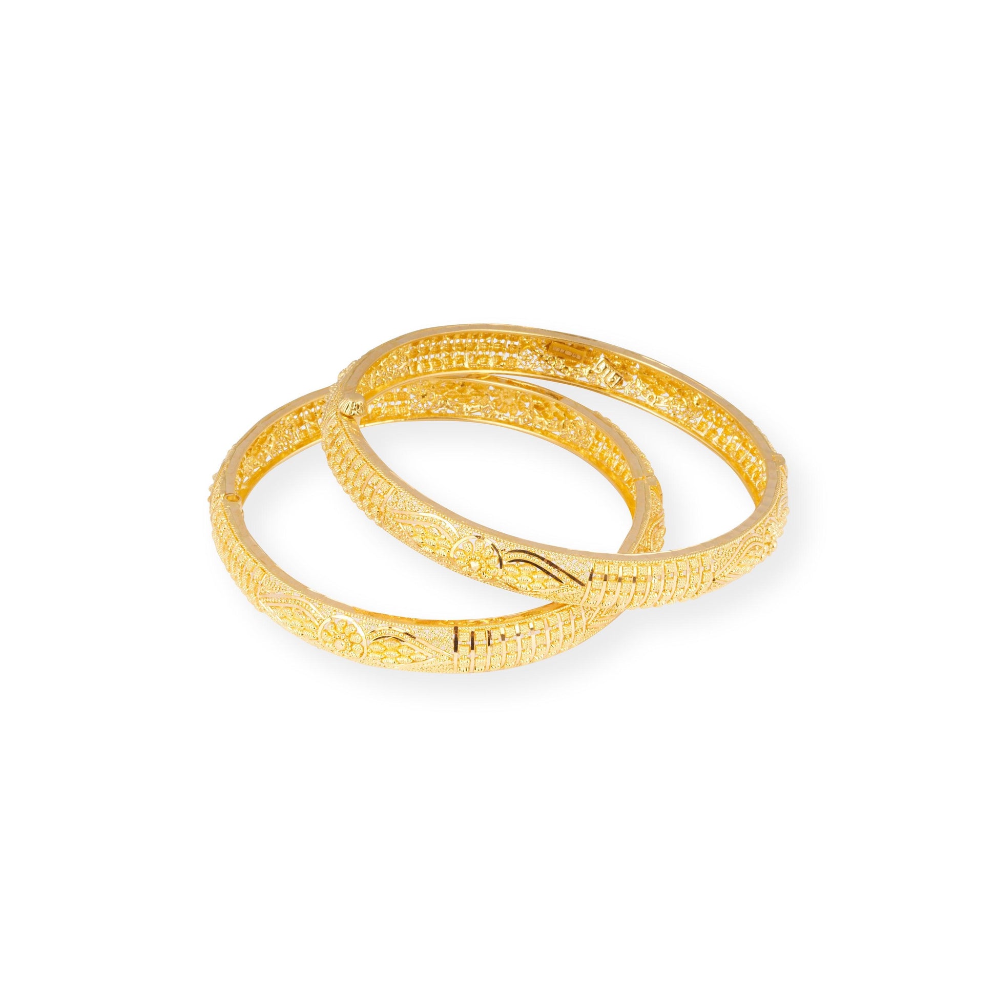 Pair of 22ct Bangles With Hinge & Openable Screw Fitting B-8110 - Minar Jewellers