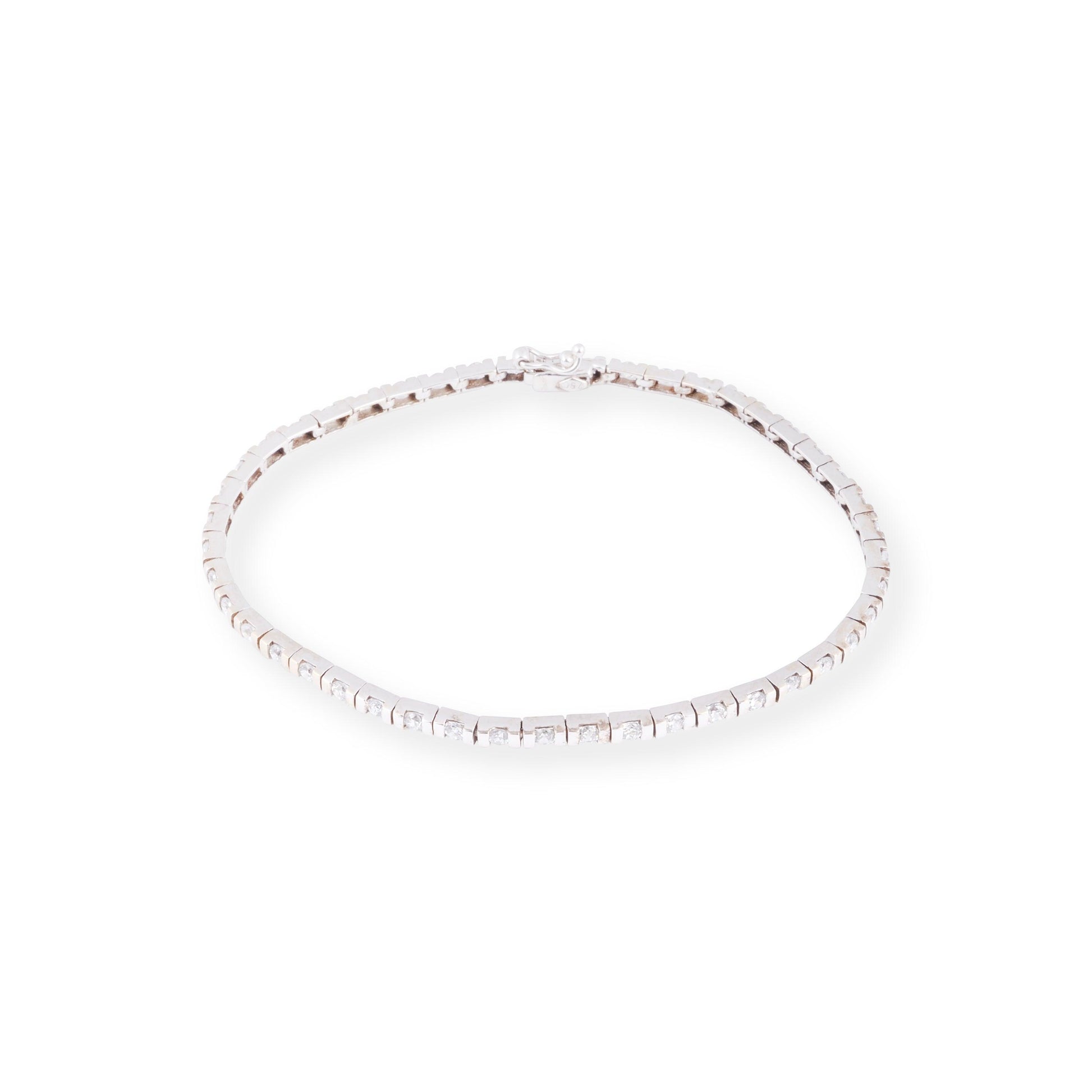 18ct White Gold Tennis Bracelet with Cubic Zirconia & Box Clasp LBR-8524 - Minar Jewellers