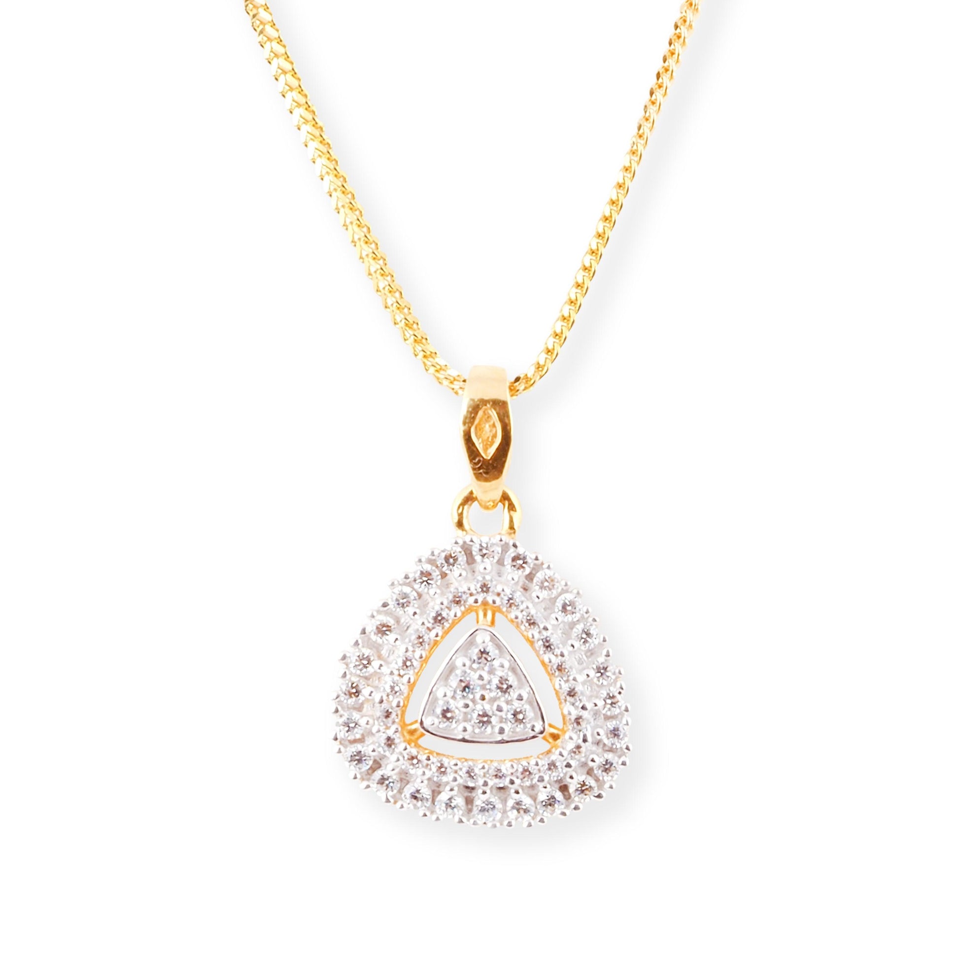 22ct Gold Pendant Set with White Cubic Zirconia Stones (Pendant + Chain + Stud Earrings)-8539 - Minar Jewellers