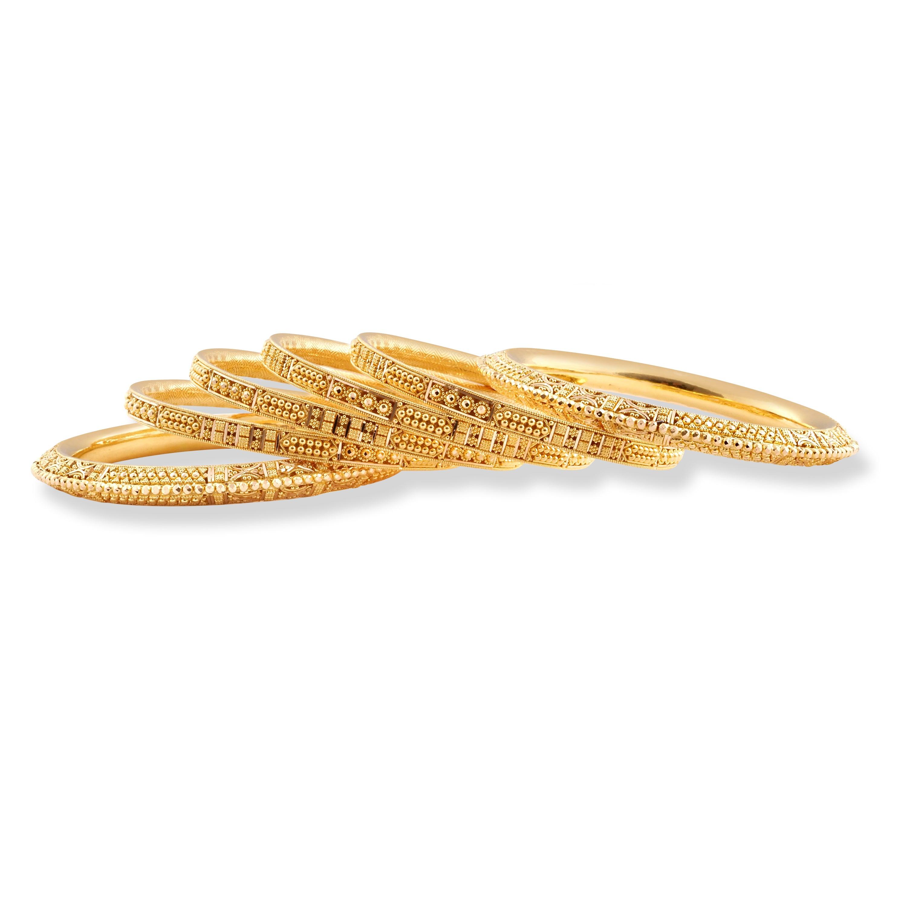 Set of Six 22ct Gold Bangles with Diamond Cut Bead Design and Filigree Work B-8570 - Minar Jewellers
