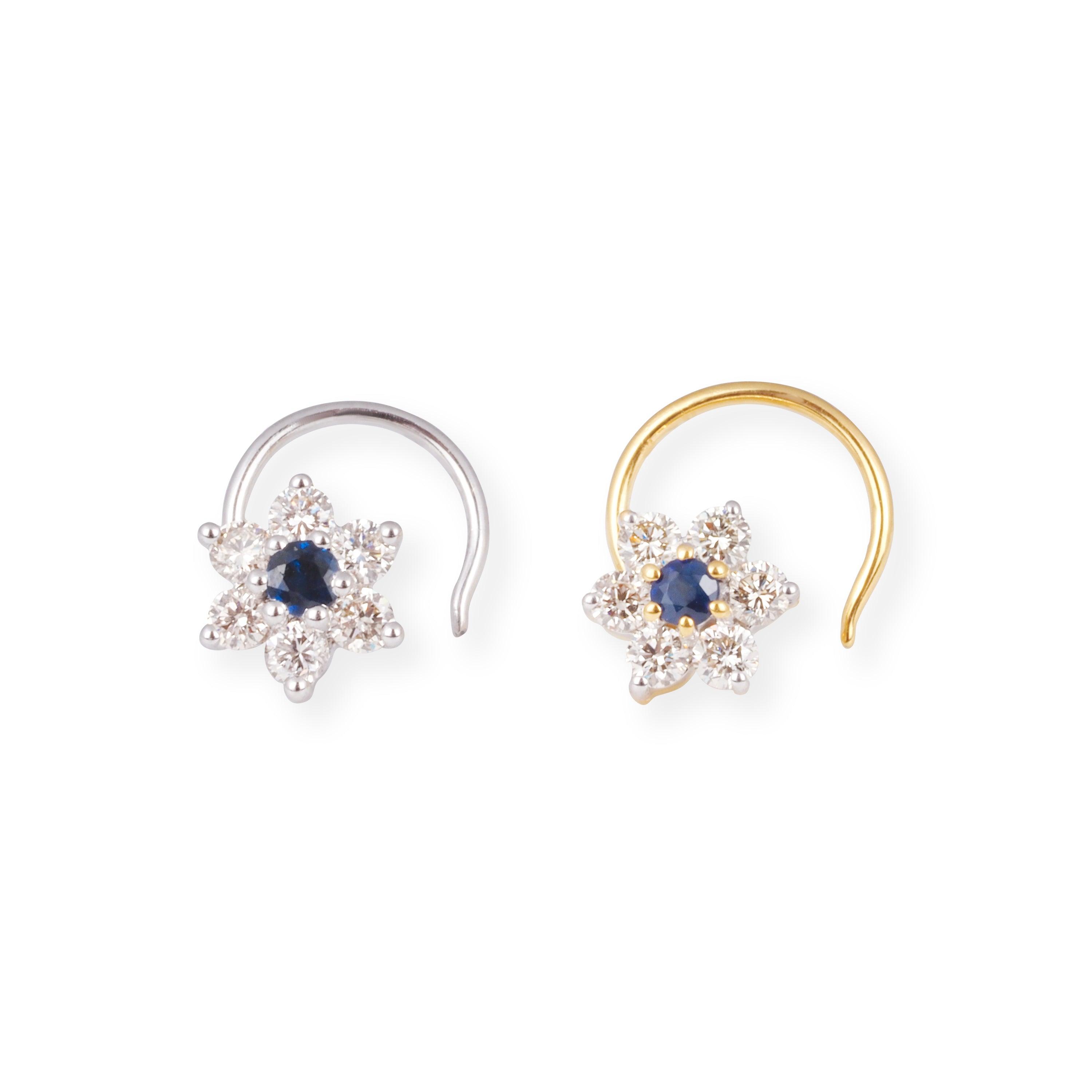 18ct Gold Diamond and Blue Sapphire Cluster Wire Coil Back Nose Stud MCS2657 MCS2794 - Minar Jewellers