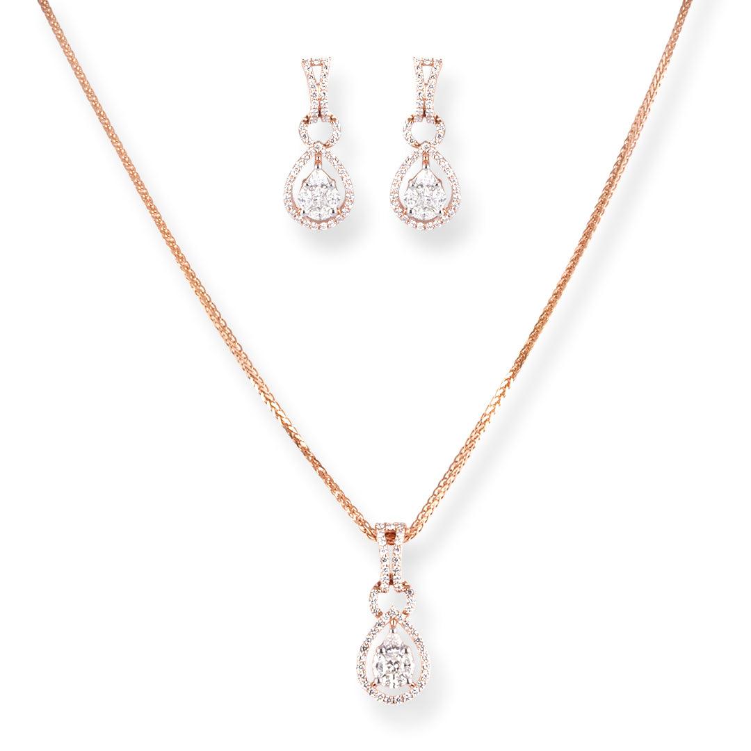18ct Rose Gold Diamond Set (Pendant + Chain + Earrings) MCS7056 MCS7057 - Minar Jewellers