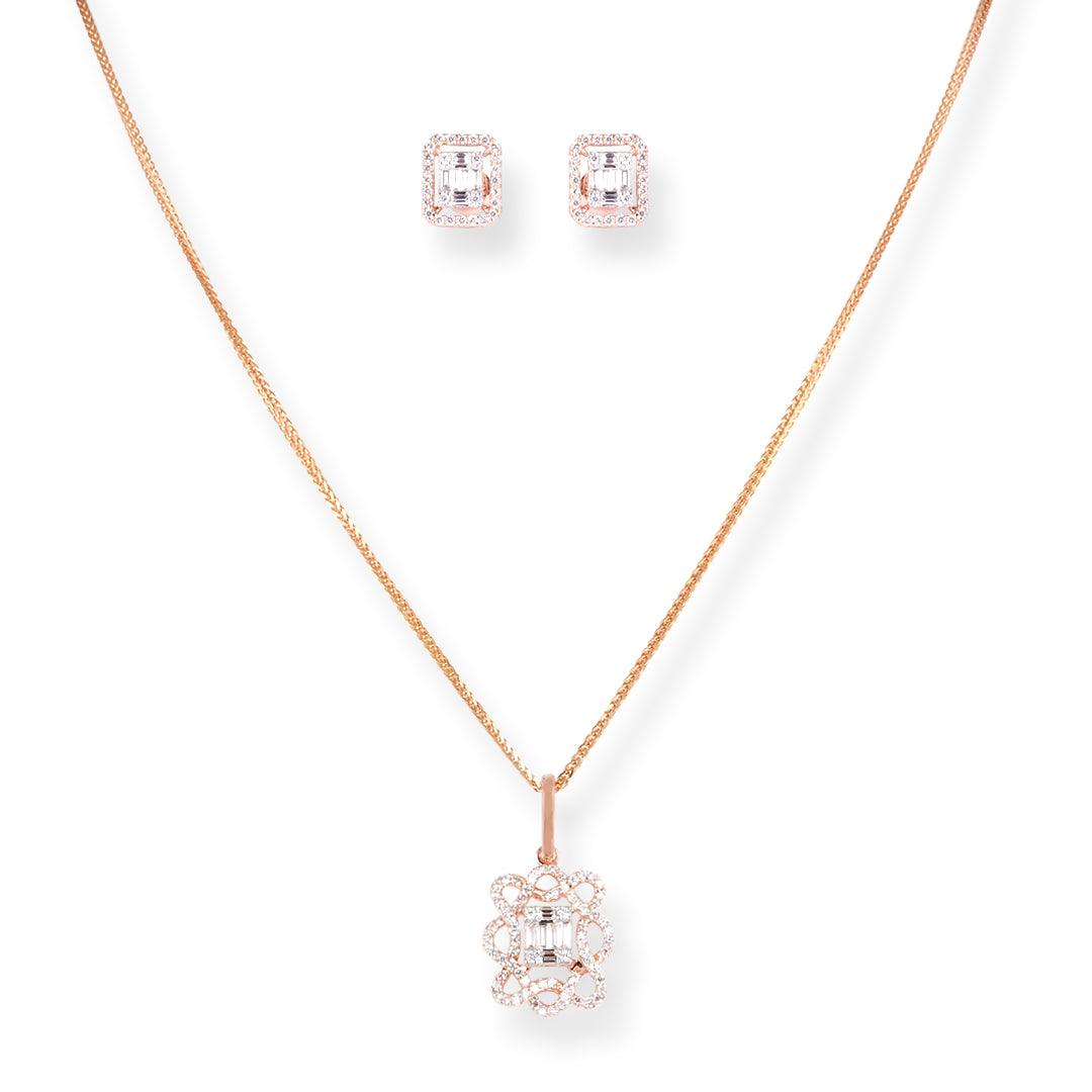 18ct Rose Gold Diamond Set (Pendant + Chain + Earrings) MCS7058 MCS7059 - Minar Jewellers