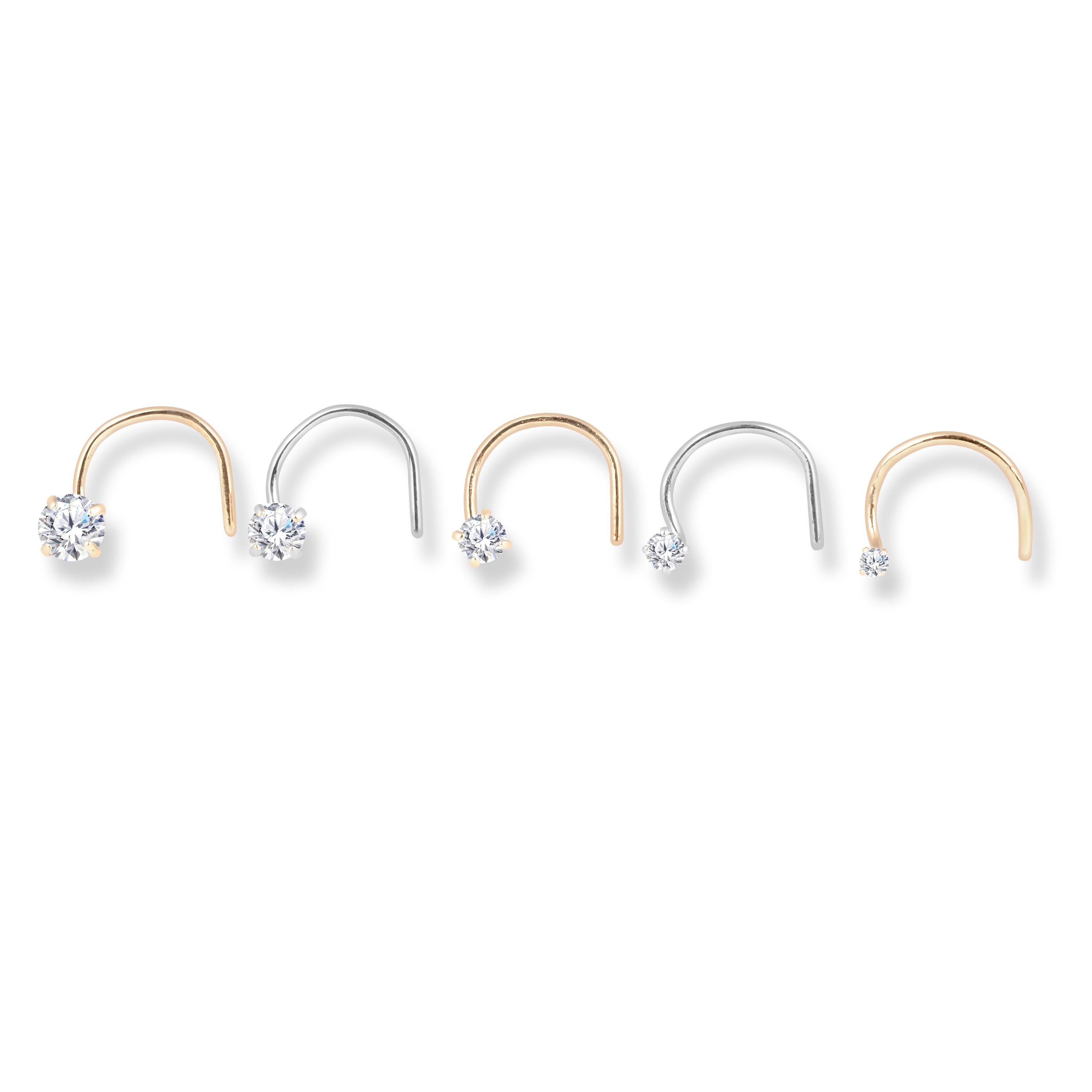 18ct Yellow / White Gold Wire Back Nose Stud with Cubic Zirconia Stone in a Four Claw Setting (1.5mm - 3.5mm) NS-7560 - Minar Jewellers