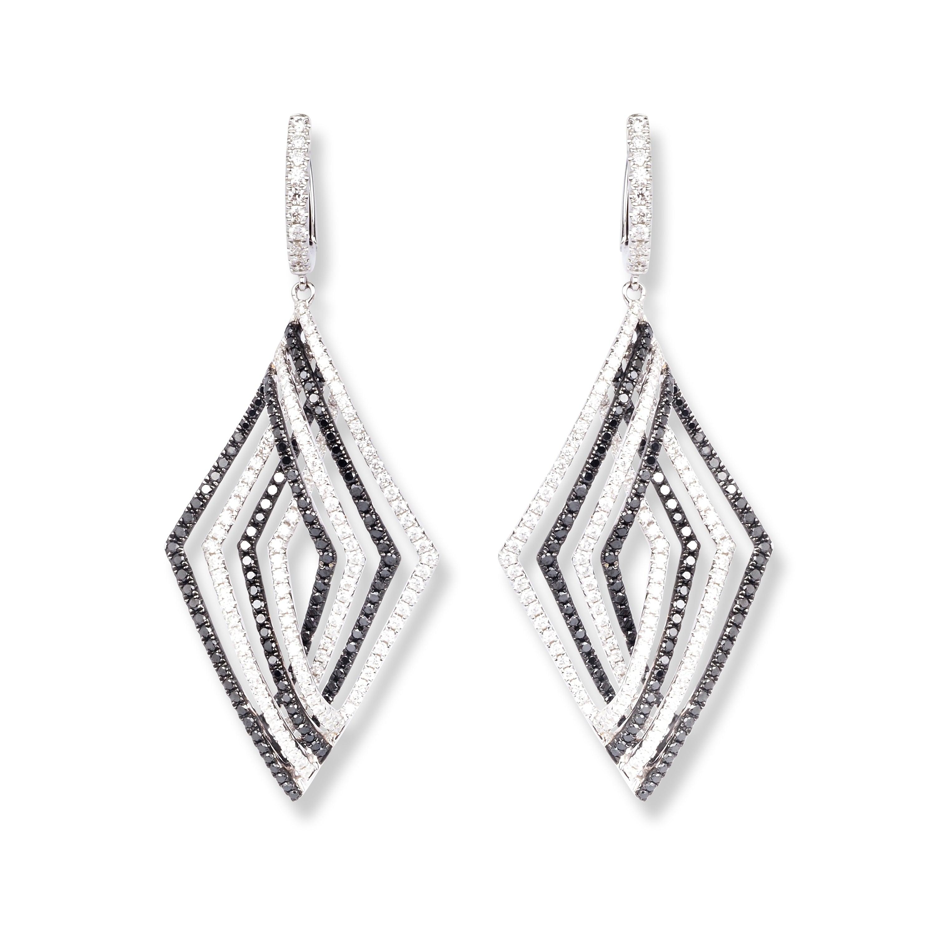 18ct White Gold Black & White Diamond Drop Earrings E0267WC-DB - Minar Jewellers