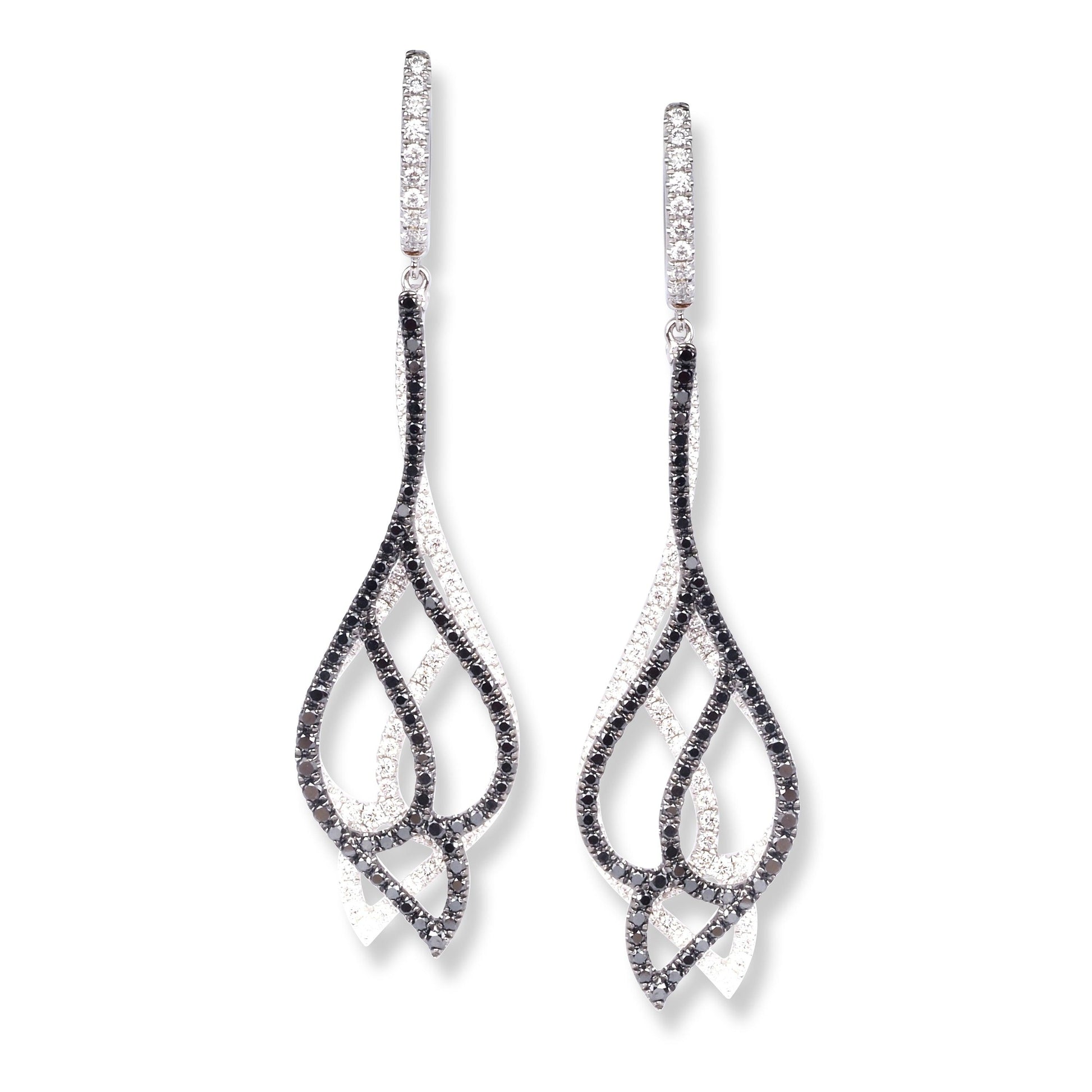 18ct White Gold Black & White Diamond Drop Earrings E0609WC-DB - Minar Jewellers