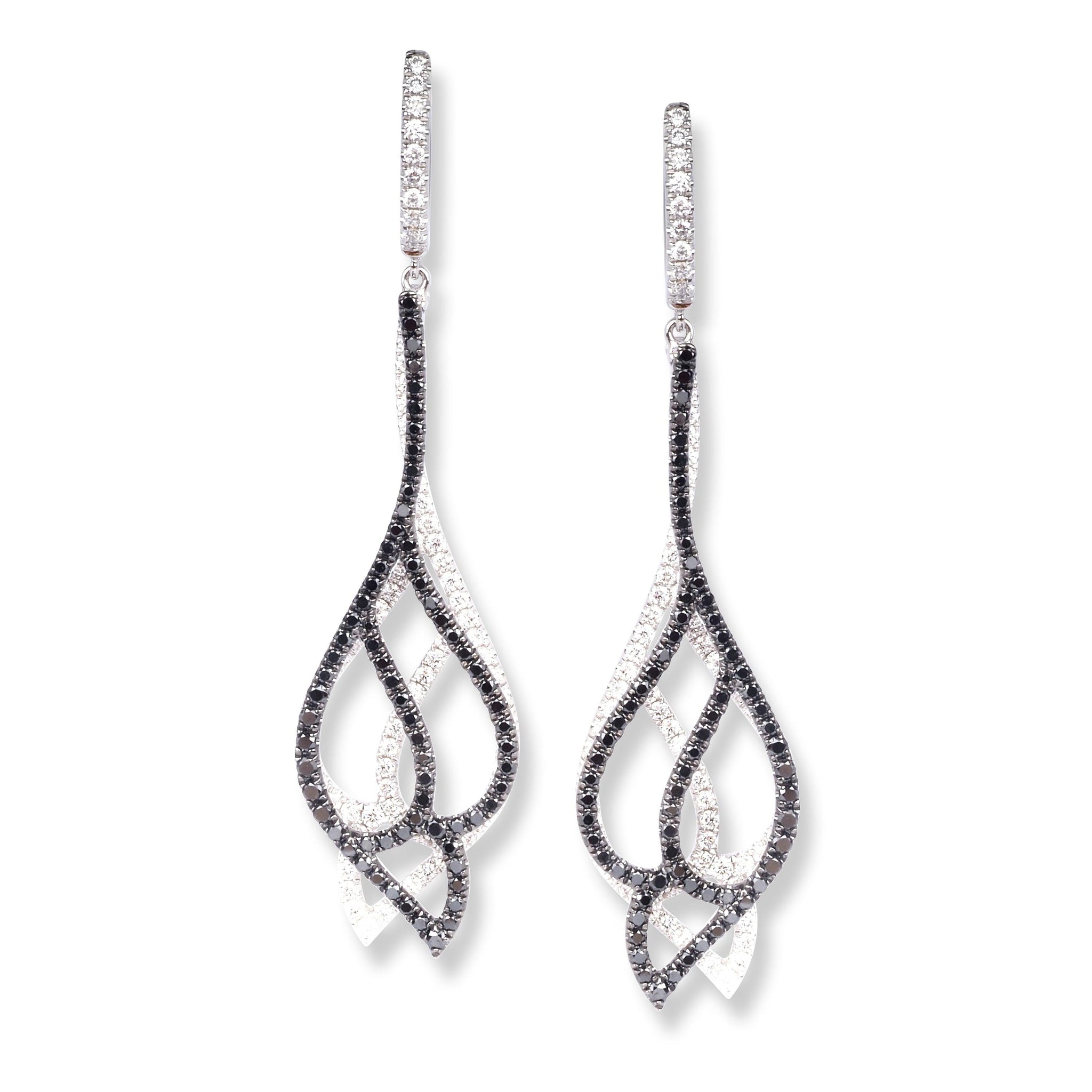 18ct White Gold Black & White Diamond Drop Earrings E0609WC-DB