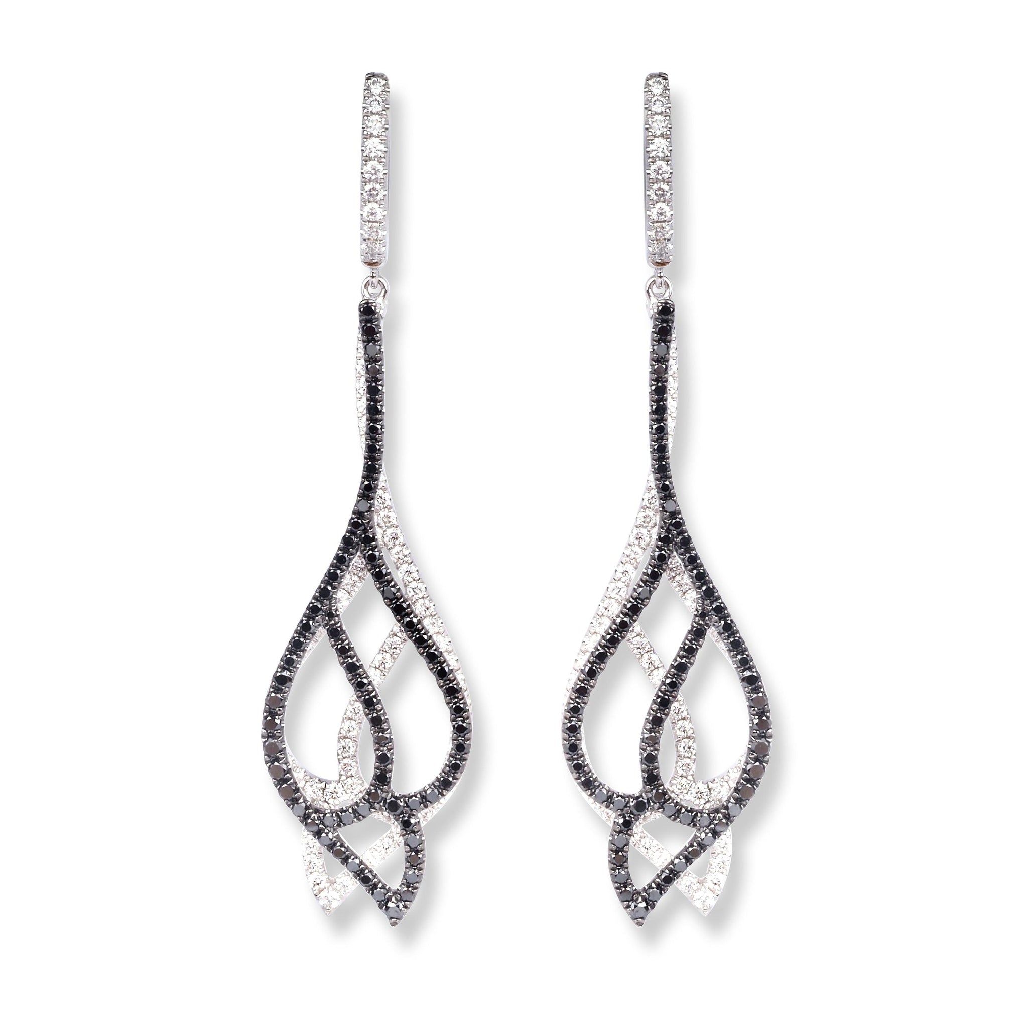 18ct White Gold Black & White Diamond Drop Earrings E0609WC-DB
