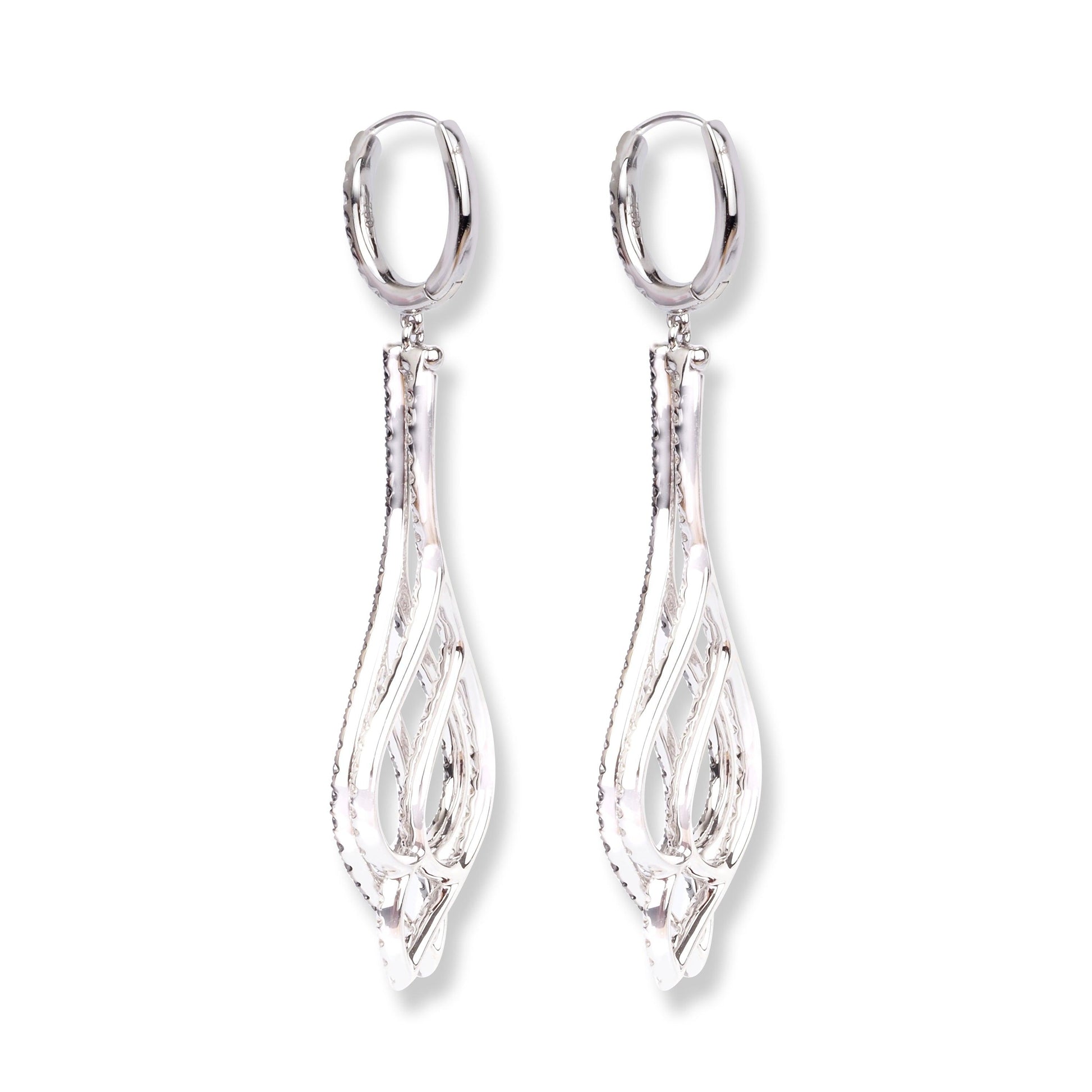 18ct White Gold Black & White Diamond Drop Earrings E0609WC-DB - Minar Jewellers