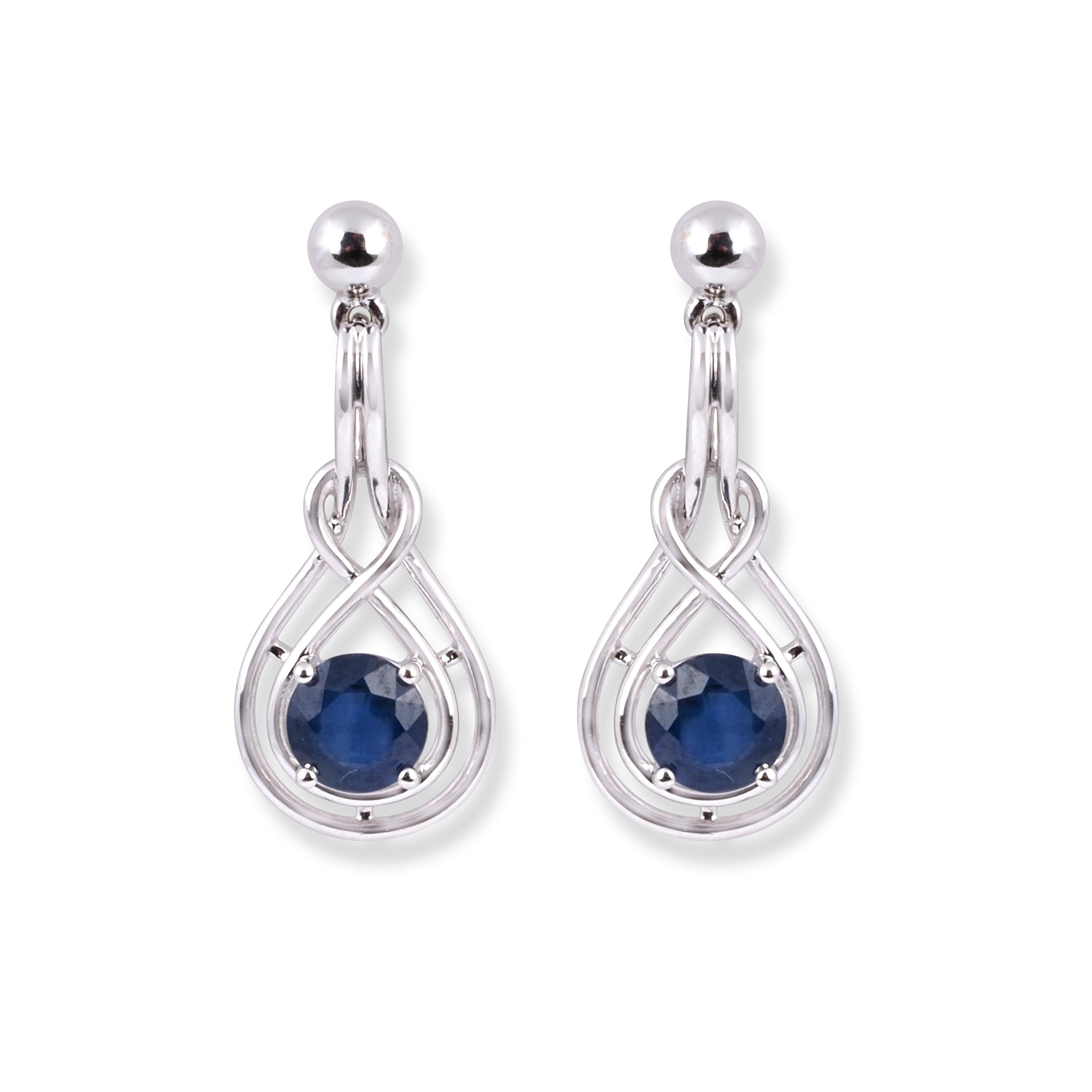 18ct White Gold Blue Sapphire Drop Earrings MCS5516 - Minar Jewellers