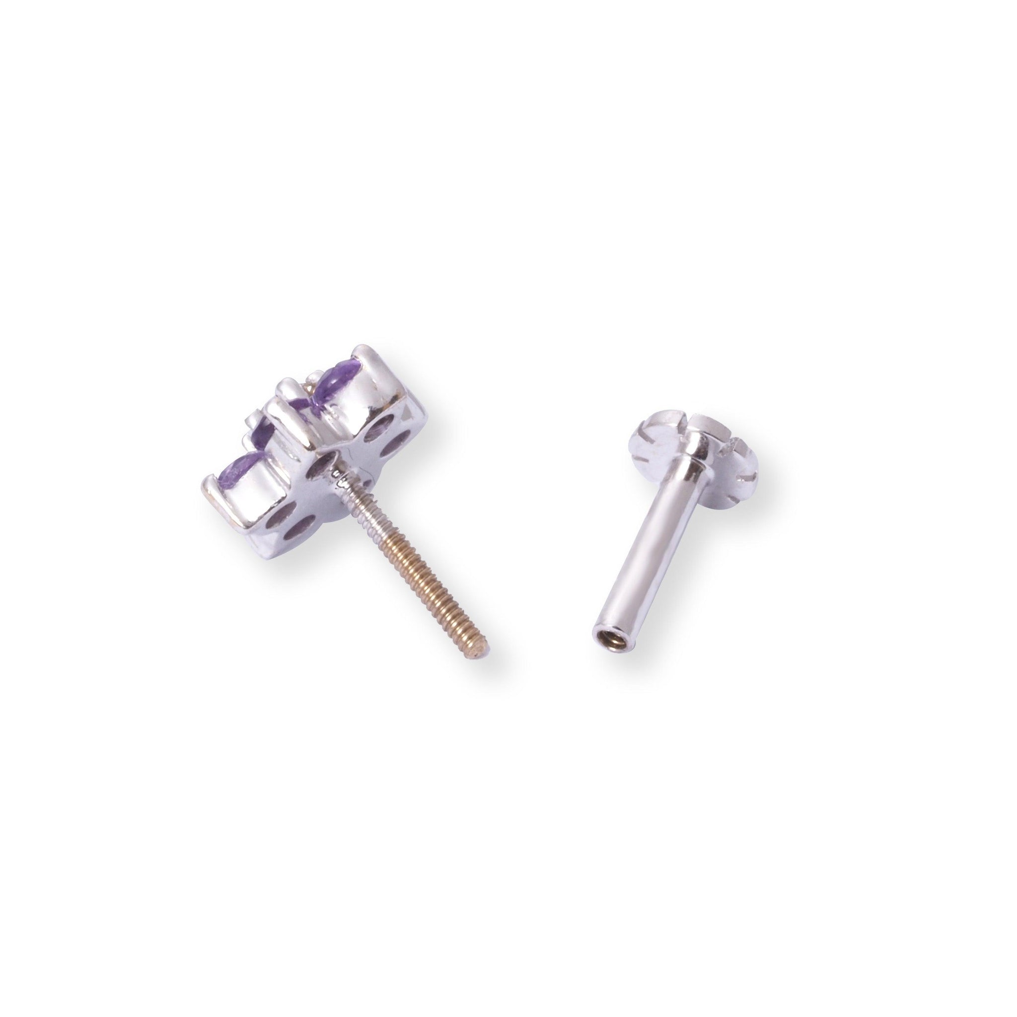 18ct Gold Diamond and Amethyst Cluster Screw Back Nose Stud MCS3449