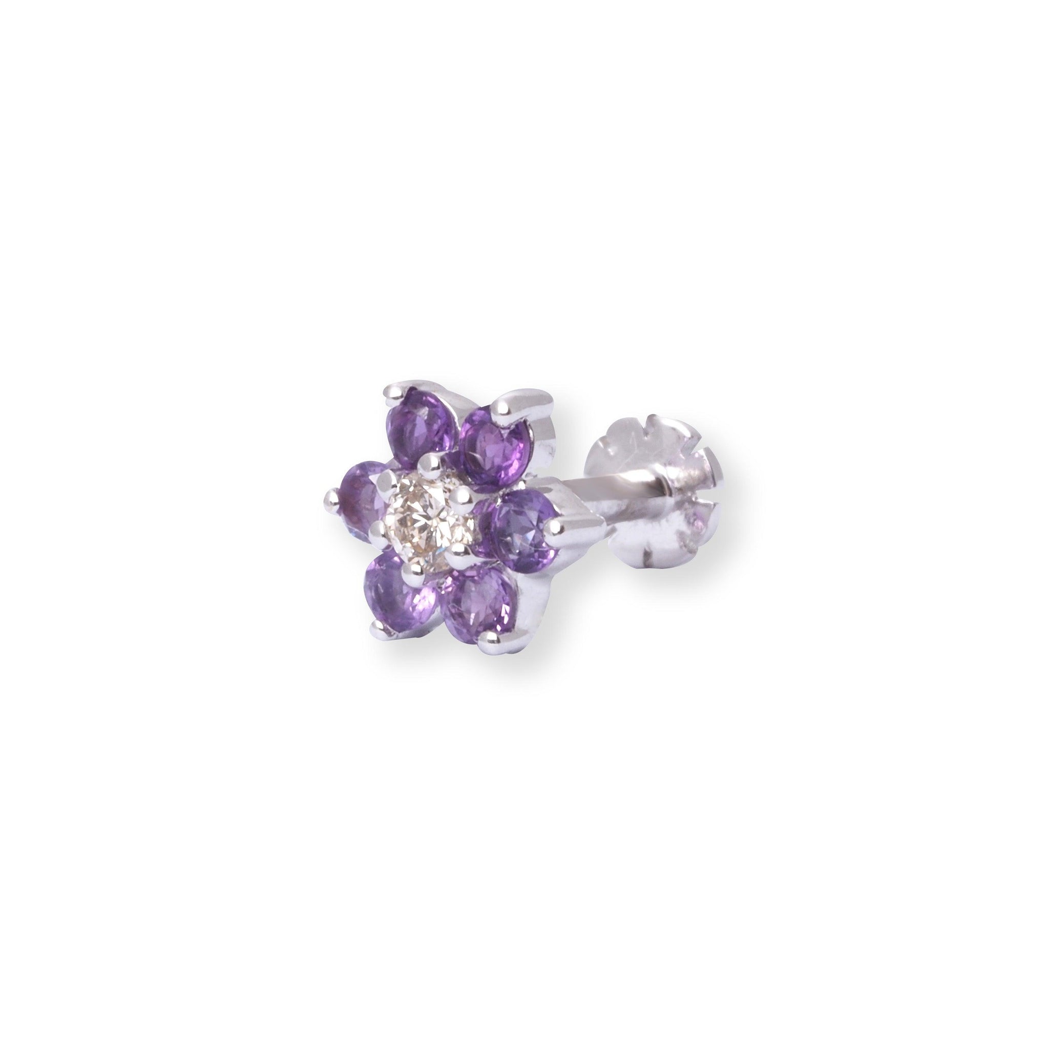 18ct Gold Diamond and Amethyst Cluster Screw Back Nose Stud MCS3449