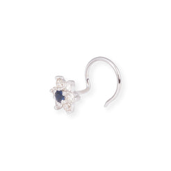 18ct Gold Diamond and Blue Sapphire Cluster Wire Coil Back Nose Stud MCS2657 MCS2794 - Minar Jewellers