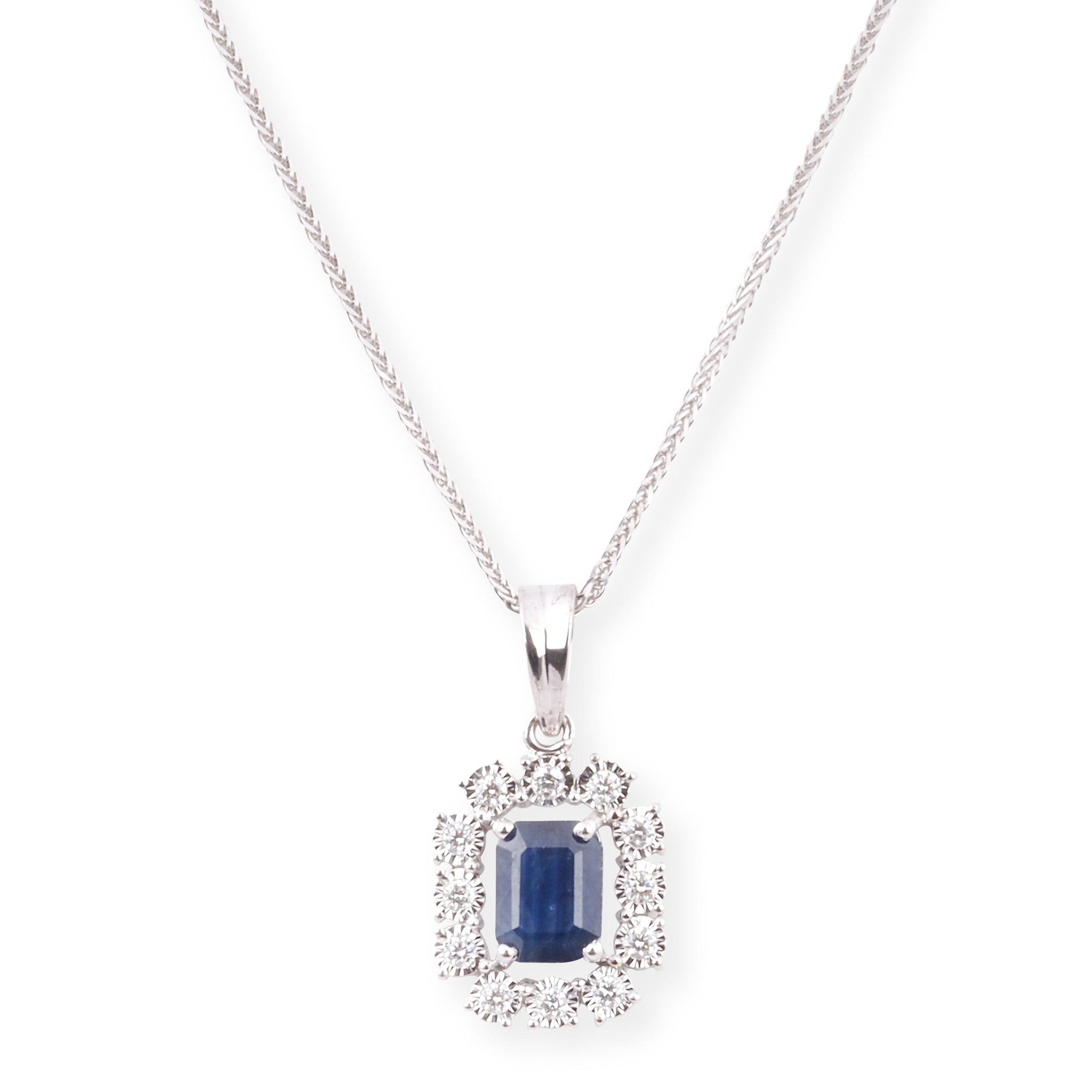 18ct White Gold Diamond and Blue Sapphire Set (Pendant + Chain + Earrings) MCS6861/2