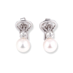 18ct White Gold Diamond and Cultured Pearl Earrings EC53549-2-W - Minar Jewellers