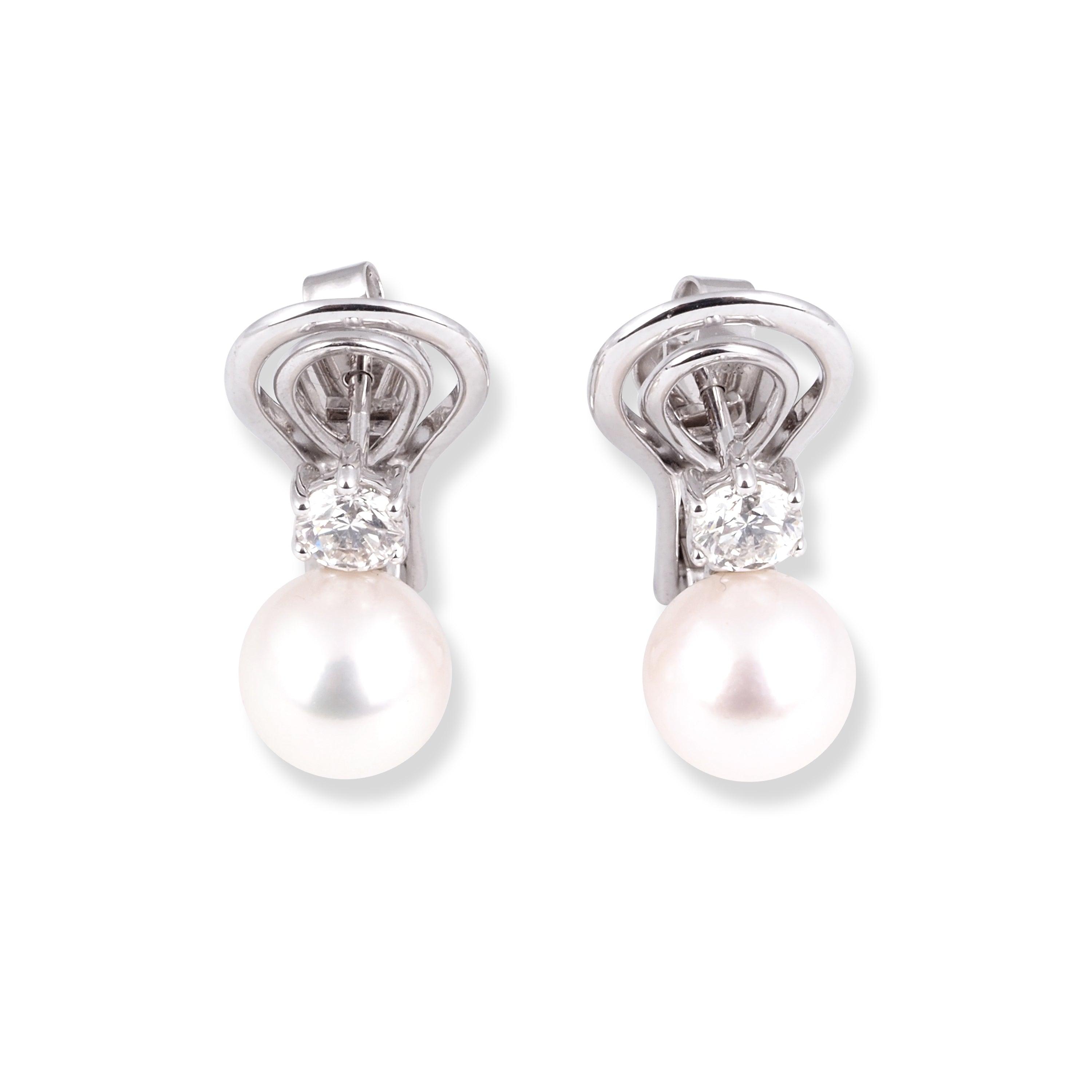 18ct White Gold Diamond and Cultured Pearl Earrings EC53549-2-W - Minar Jewellers