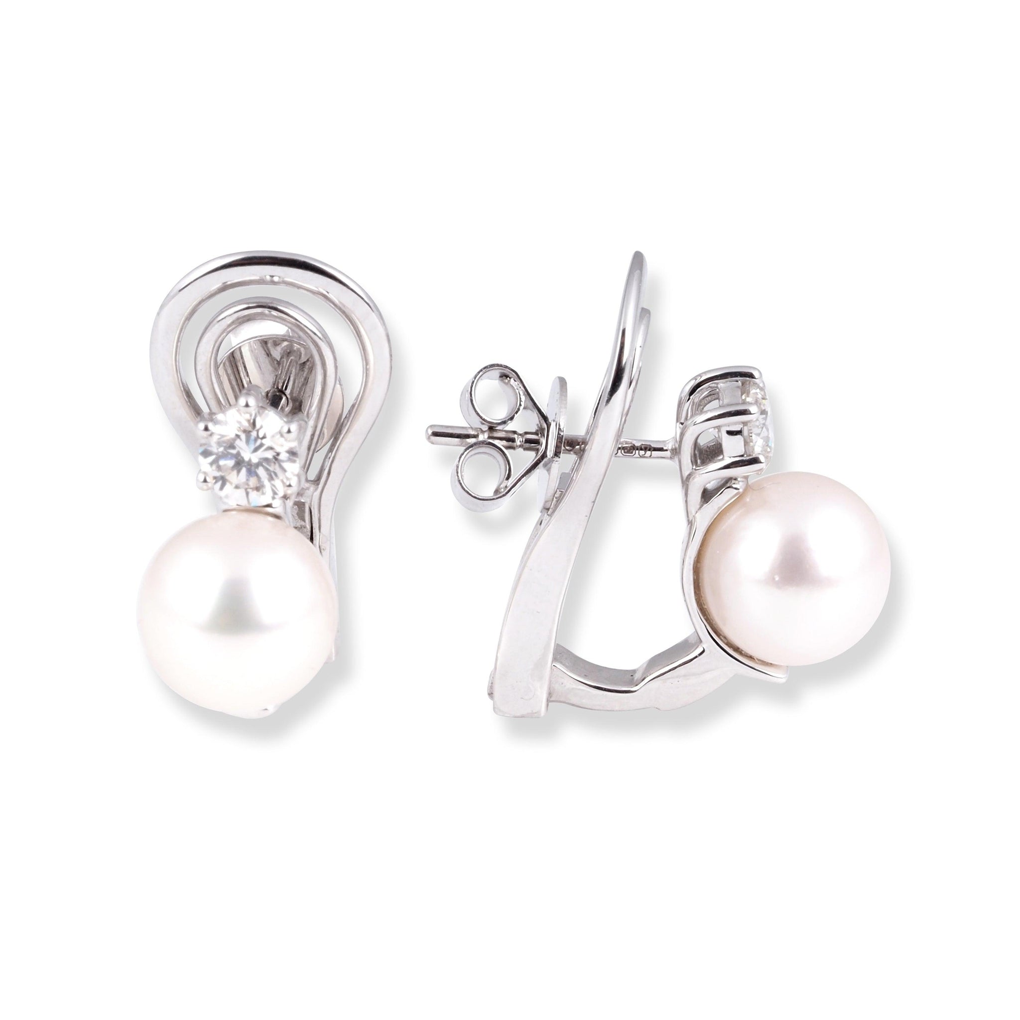 18ct White Gold Diamond and Cultured Pearl Earrings EC53549-2-W
