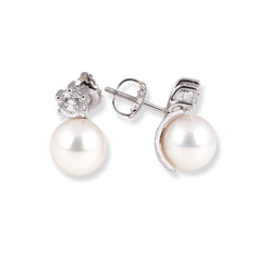 18ct White Gold Diamond and Cultured Pearl Earrings EC53549-2 - Minar Jewellers