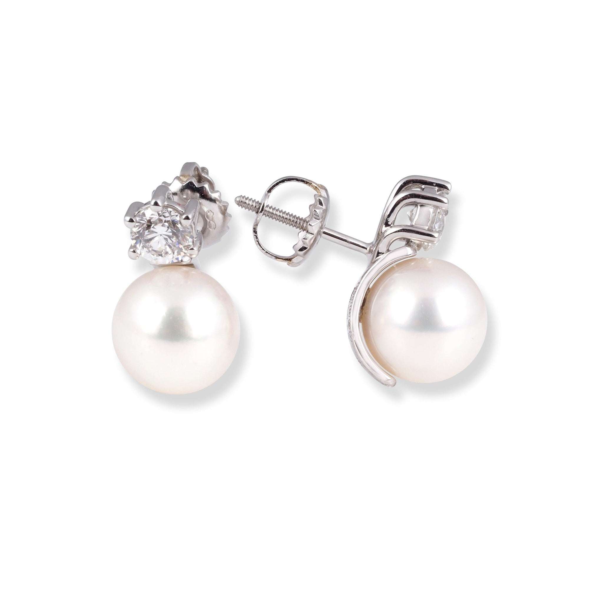 18ct White Gold Diamond and Cultured Pearl Earrings EC53549-2