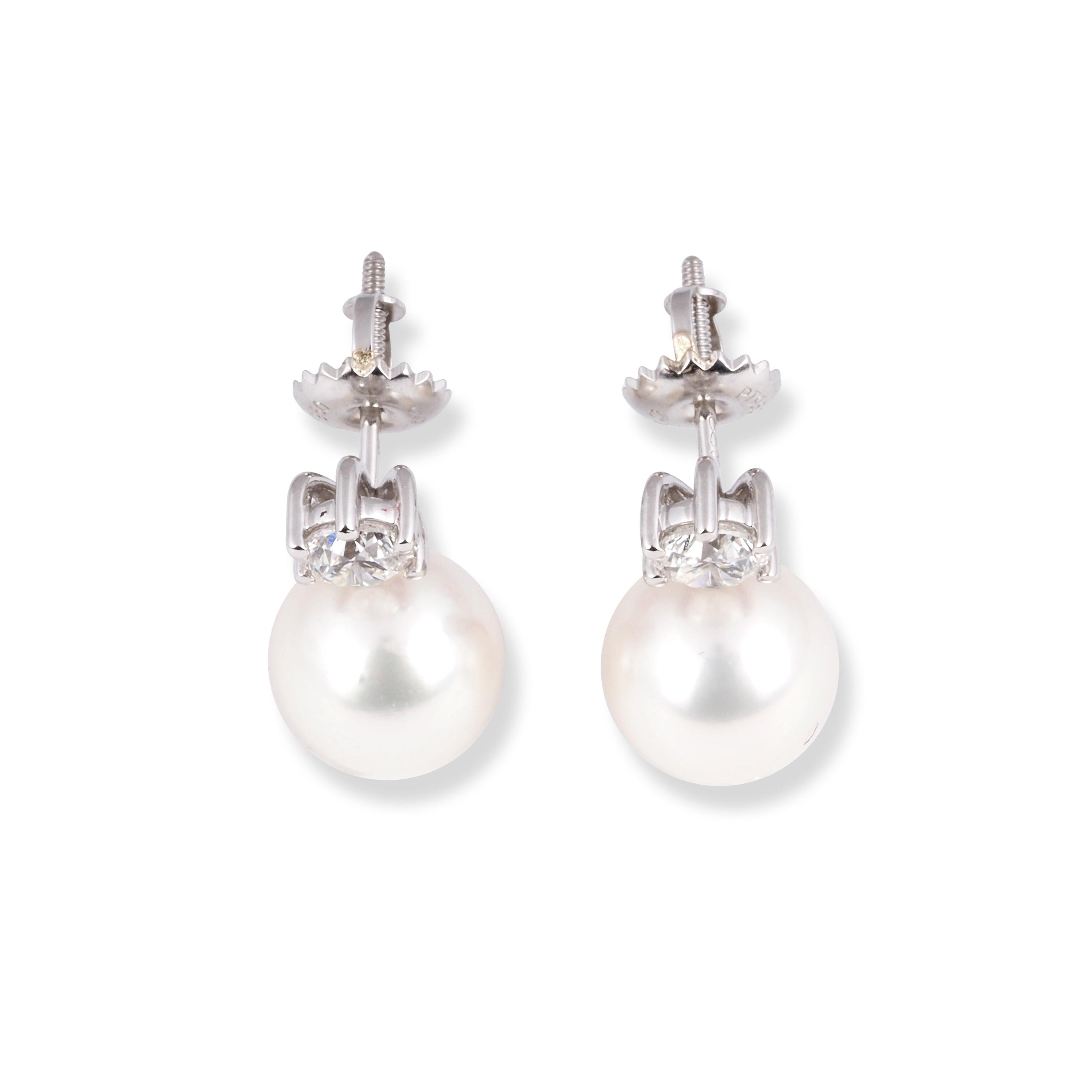 18ct White Gold Diamond and Cultured Pearl Earrings EC53549-2 - Minar Jewellers