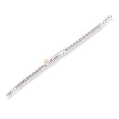 18ct White Gold Pavé Diamond and Cultured Pearl ID Bracelet with Flower Accent MCS6912 - Minar Jewellers