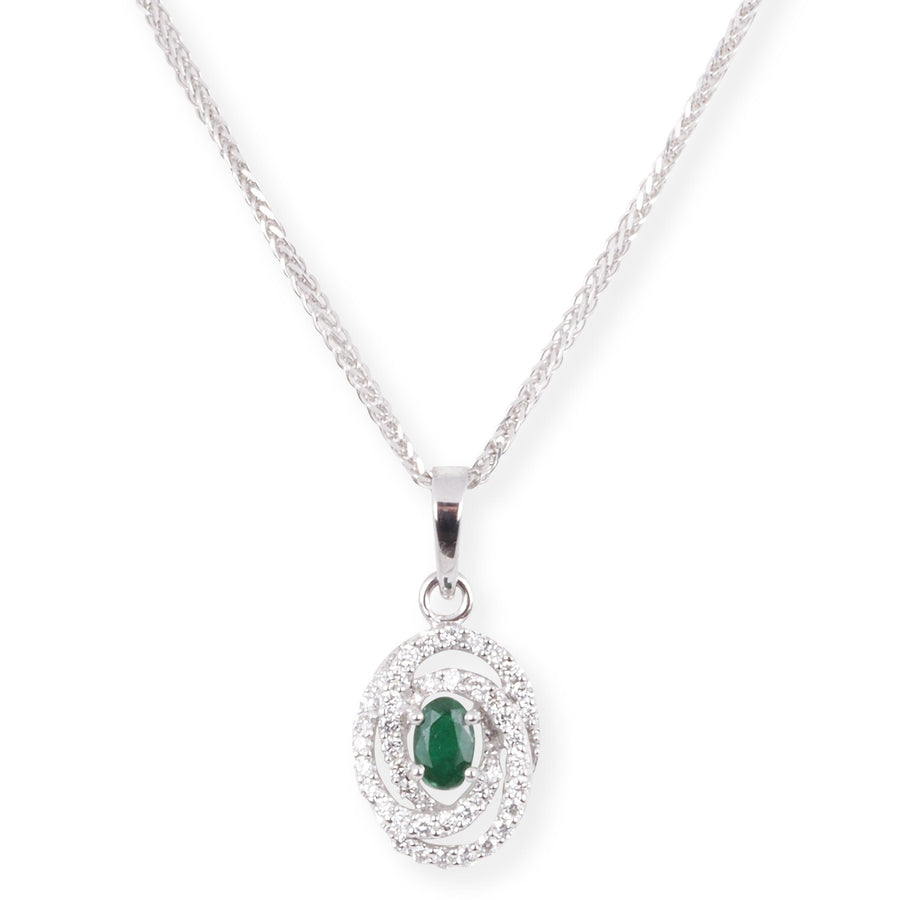 18ct White Gold Diamond and Emerald Set (Pendant + Chain + Earrings) MCS6863/4