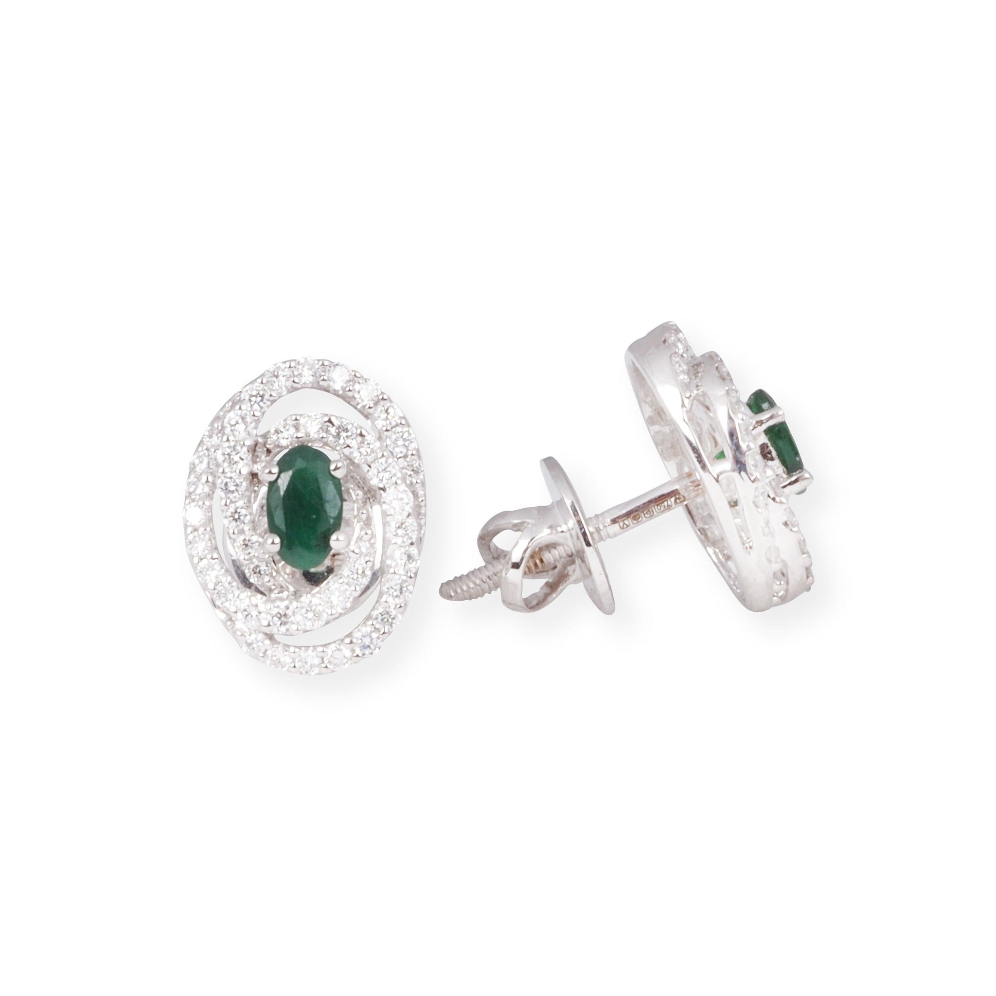 18ct White Gold Diamond and Emerald Set (Pendant + Chain + Earrings) MCS6863/4
