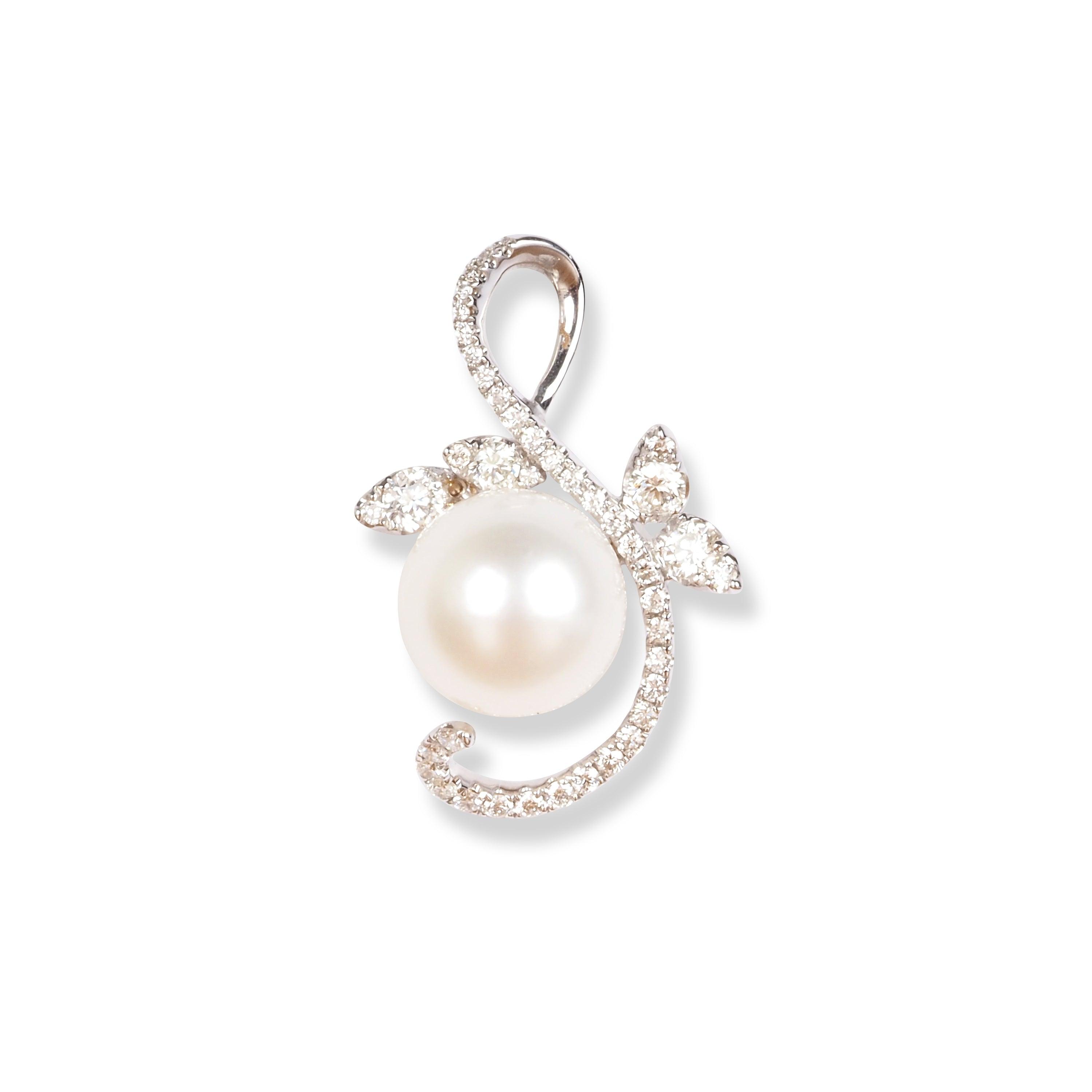 18ct White Gold Diamond & Cultured Pearl Pendant P-7942 - Minar Jewellers