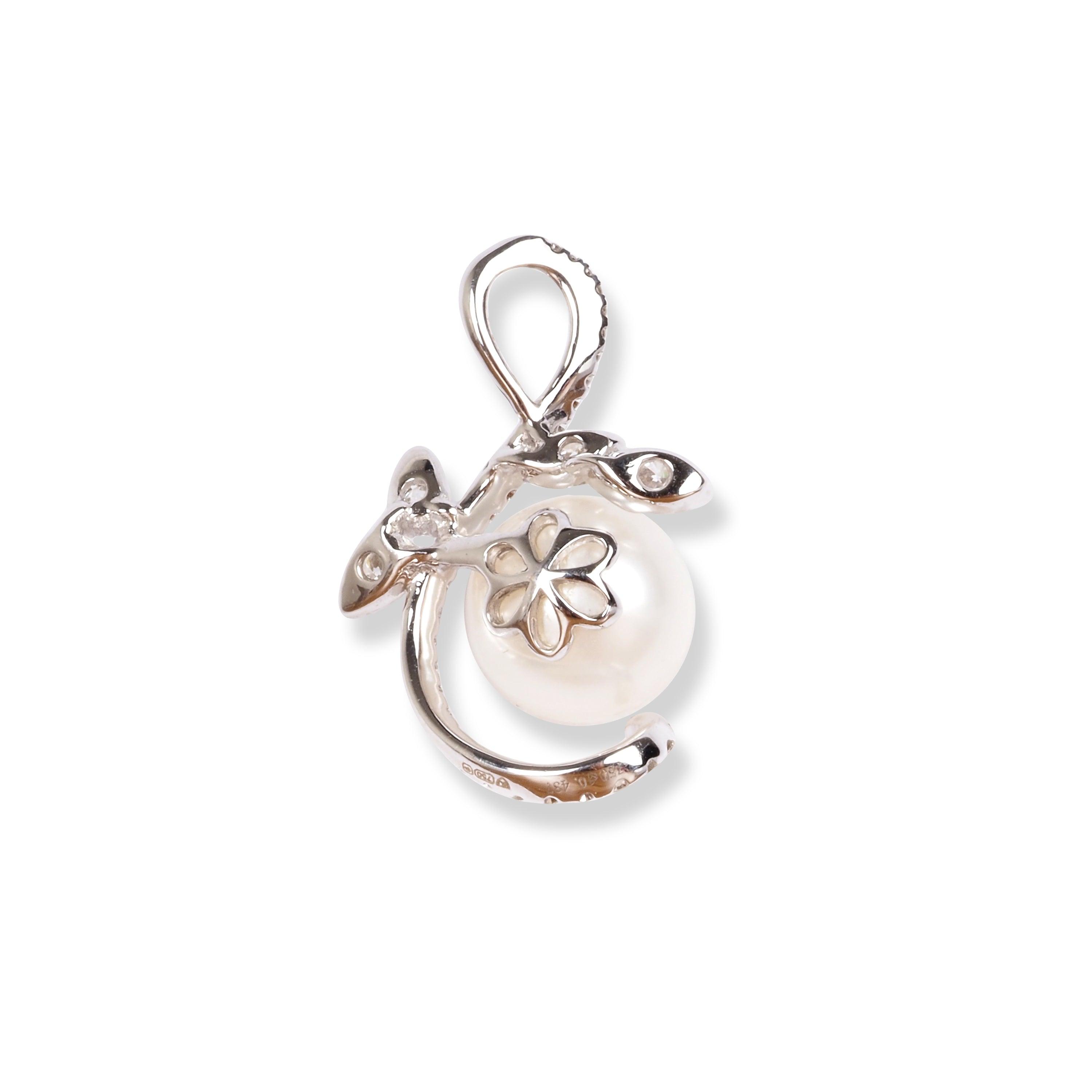 18ct White Gold Diamond & Cultured Pearl Pendant P-7942 - Minar Jewellers