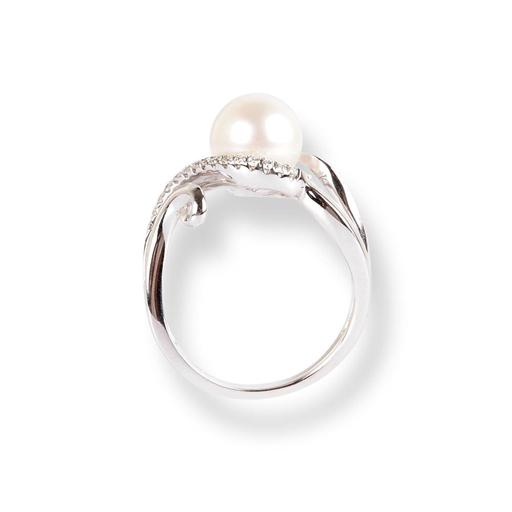18ct White Gold Diamond & Cultured Pearl Ring LR-6647 - Minar Jewellers
