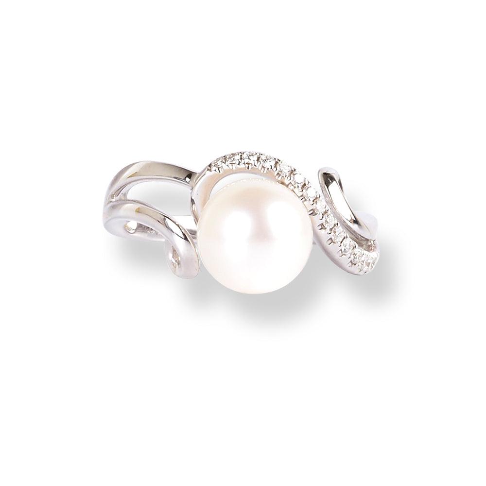 18ct White Gold Diamond & Cultured Pearl Ring LR-6647