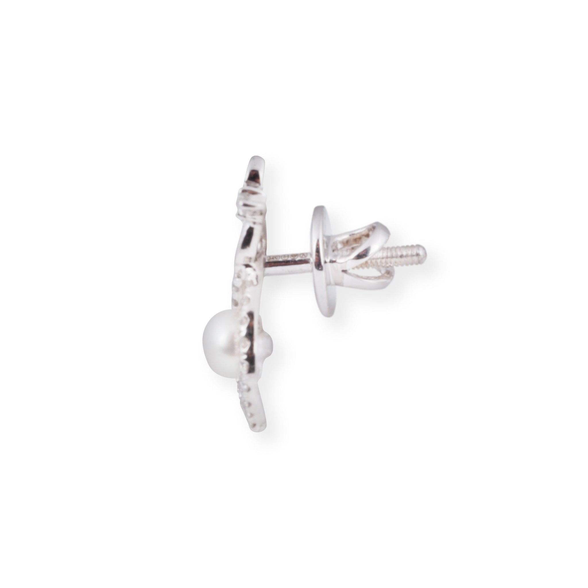 18ct White Gold Diamond Earrings with Cultured Pearl and Screw Back MCS6277
